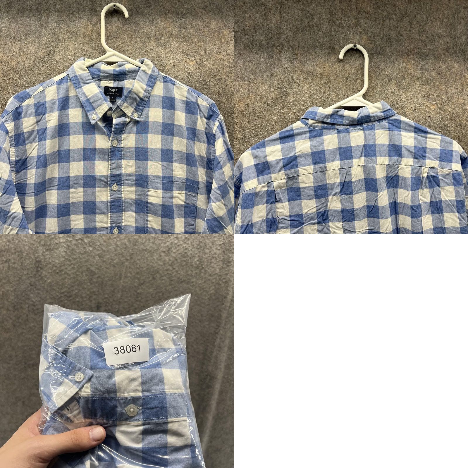 J.Crew J.Crew Shirt Mens L Blue White Gingham Heathered Cotton Button-Down Casual Pocketed Long Sleeve Size US L / EU 52-54 / 3 - 8 Thumbnail