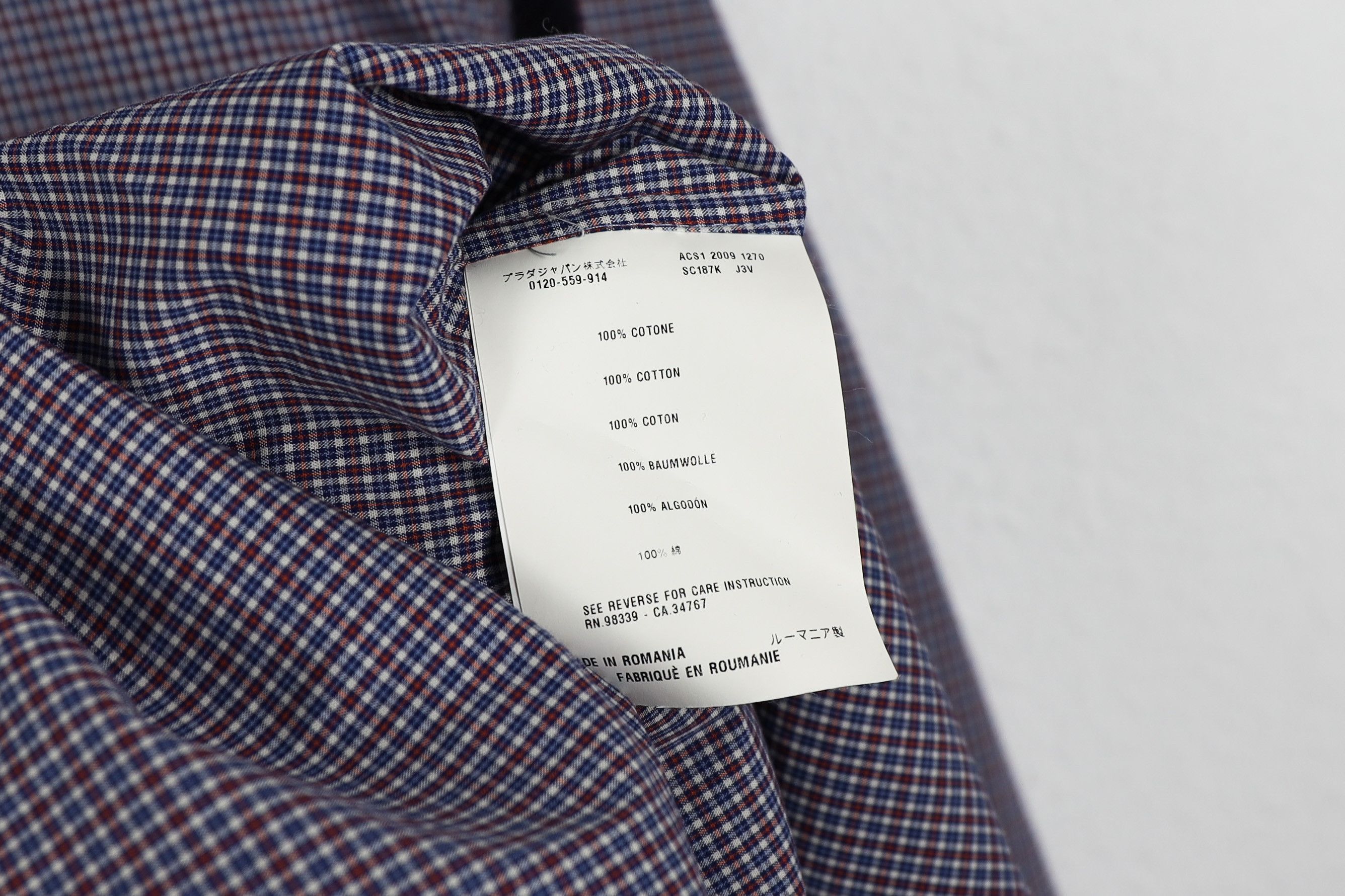 Prada Prada Red Rubber Logo Multicolor Check Shirt Size US M / EU 48-50 / 2 - 7 Thumbnail