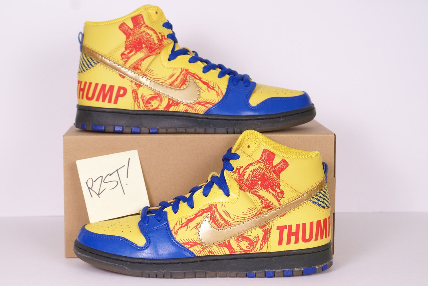 image of 2012 Nike Dunk High Pro Sb Db Doernbecher Yellow Royal Shoes in Vivid Sulfur/Game Royal (Size 11)