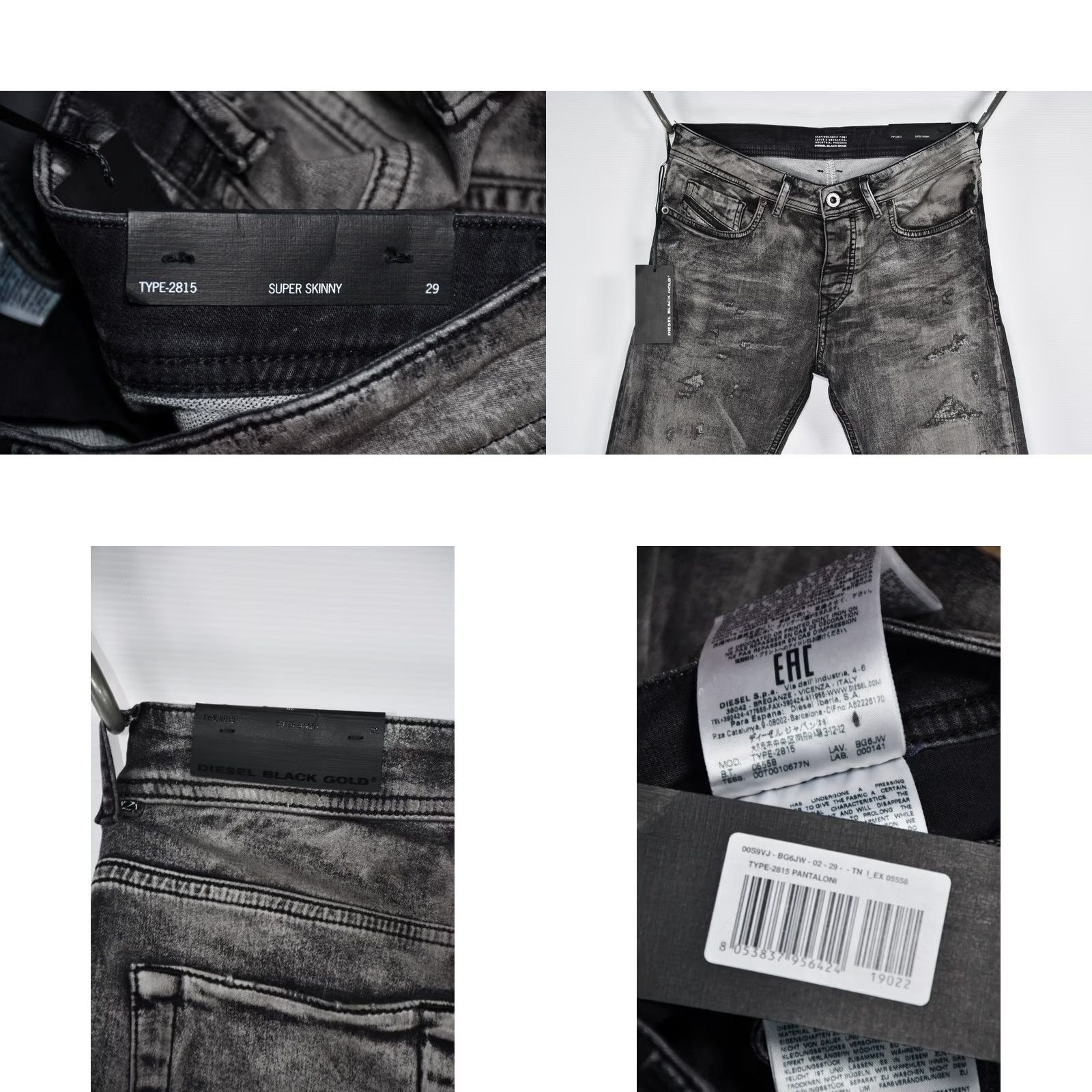 Diesel Diesel Black Gold Type 2815 Super Skinny Jeans W29 Mens Black Cotton Blend 90% Cotton 8% Polyester 2% Elastane Slim Straight? Size US 29 - 8 Thumbnail