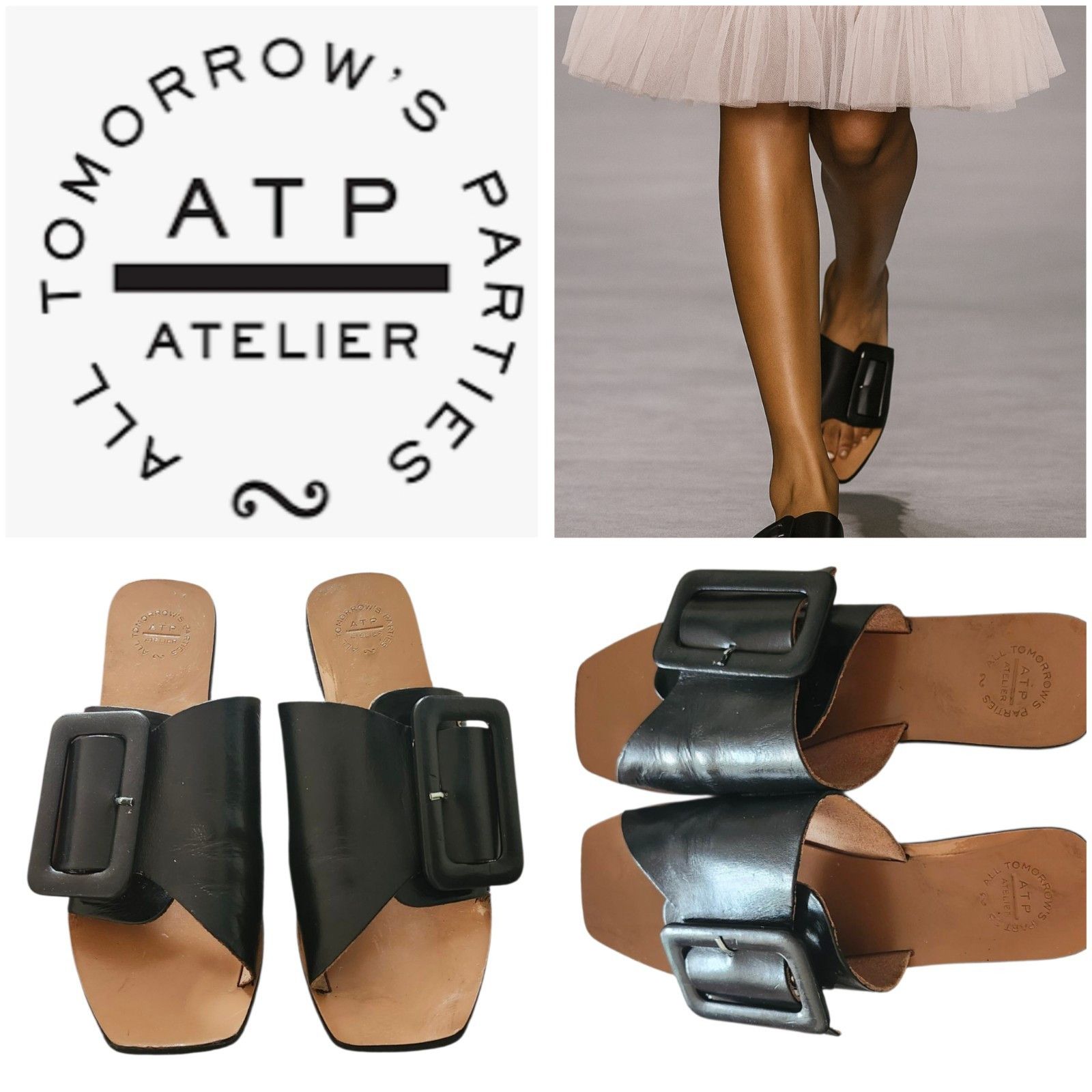 ATP Atelier ATP ATELIER Women's Ceci flat Sandals Black Size US 7.5 / IT 37.5 - 1 Thumbnail