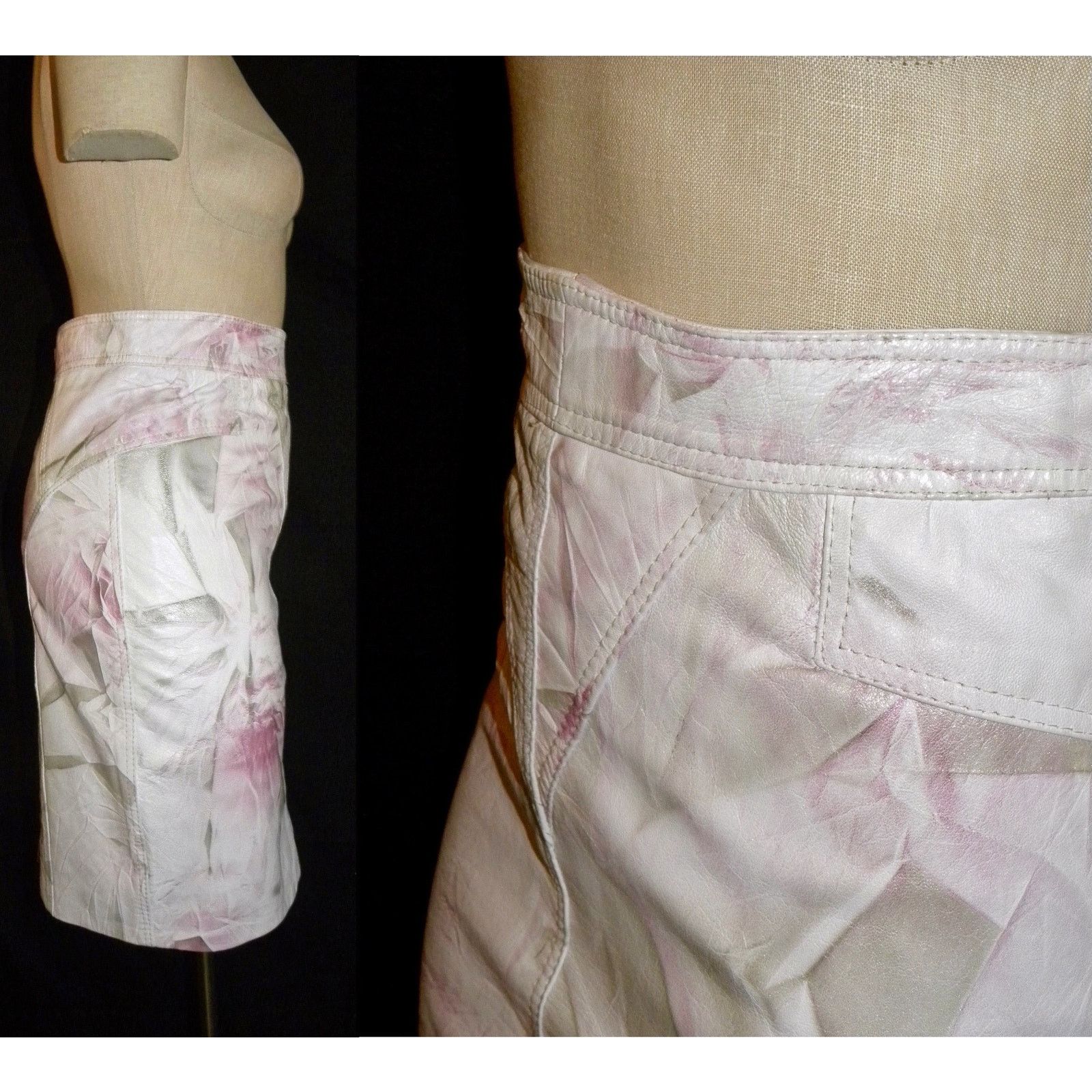Genuine Leather × Vintage 90s Y2K Patterned Leather Pencil Skirt | Abstract W 28" Size 28" / US 6 / IT 42 - 7 Thumbnail