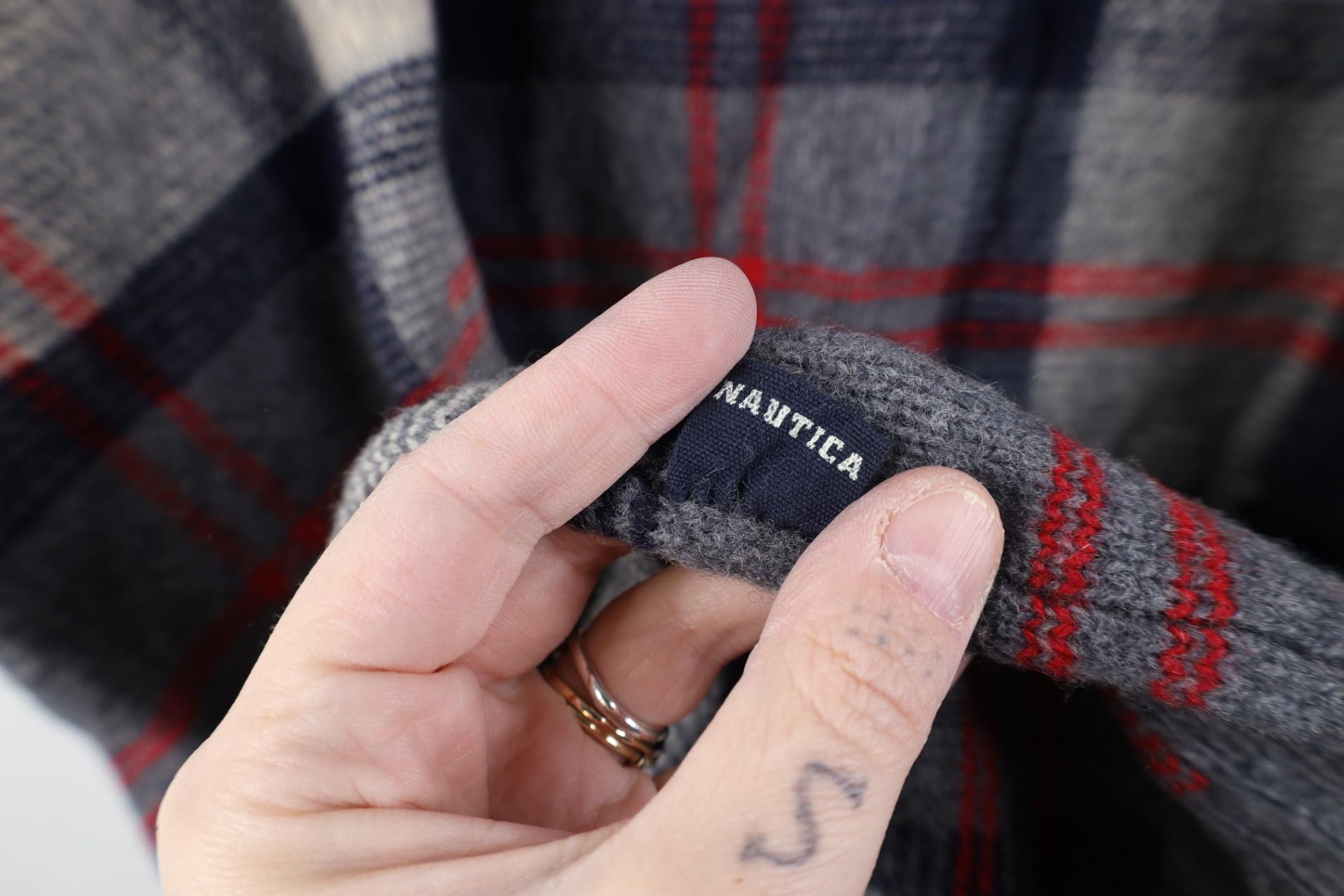 Nautica Vintage 90s Nautica Wool Knit V-Neck Sweater Checkered Plaid Size US XL / EU 56 / 4 - 8 Thumbnail