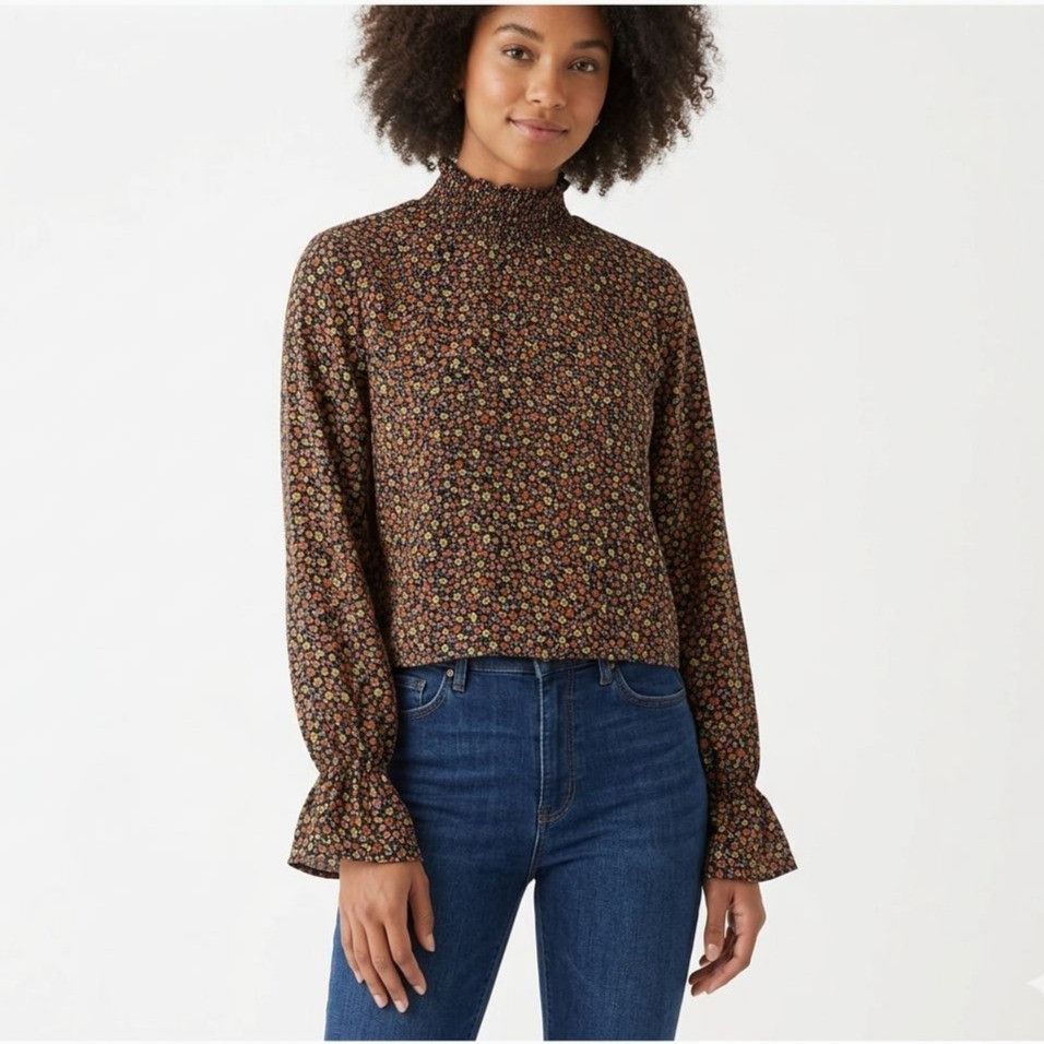 Simons Twik Par Simons Black Floral Long Sleeve Smocked High Neck Size XS / US 0-2 / IT 36-38 - 1 Thumbnail