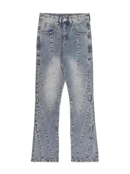 Japanese Brand Spliced Flared Pants Mens Washed Distressed Denim Size US 30 / EU 46 - 3 Thumbnail