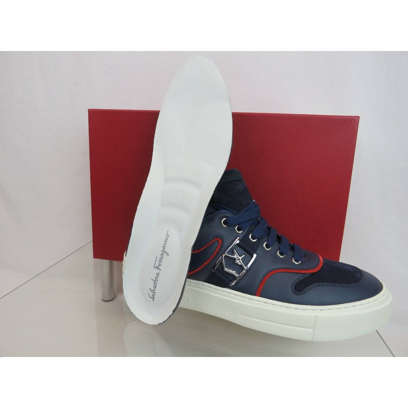 NORIS NAVY LEATHER RED SUEDE SF LOGO WHITE SNEAKERS 10 M