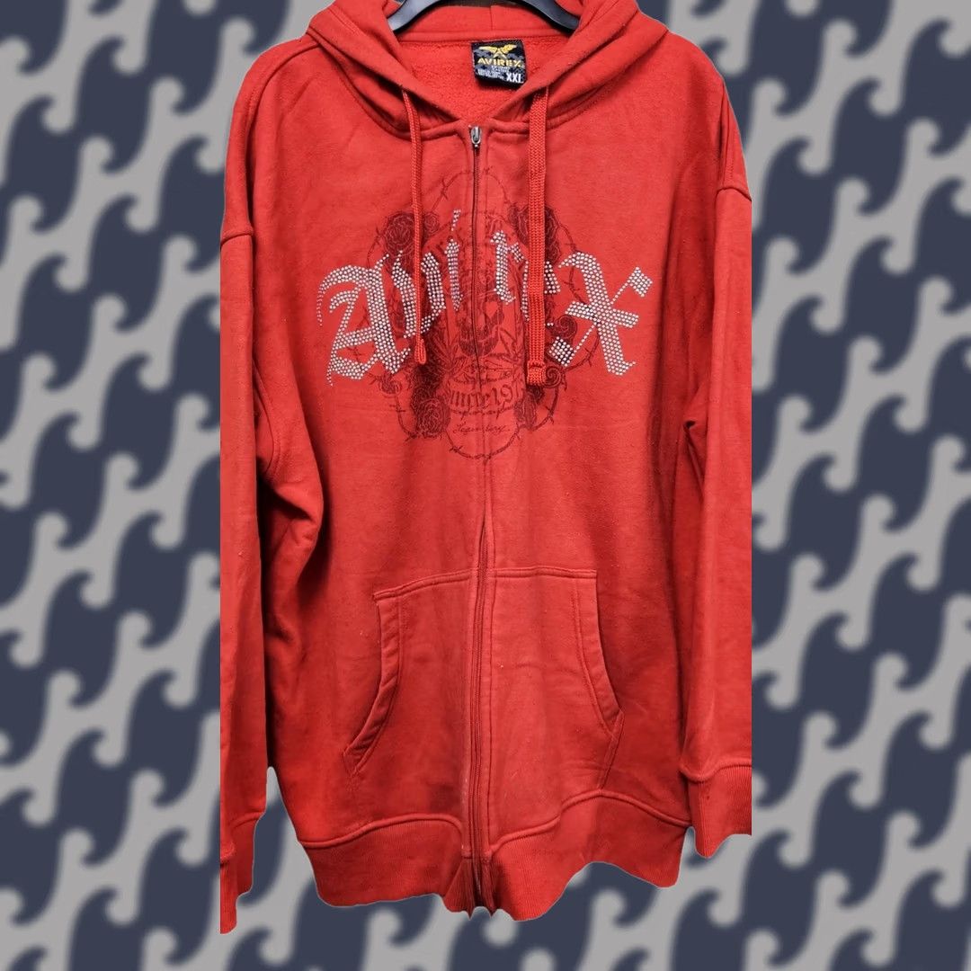 Avirex VINTAGE Avirex Hoodies Men 2XL Black Full Zip Hoodie Studded Embroidered Logo Graphic Print 90s Biker Grunge Hip Hop Y2K Cross Crown Theme Size US XXL / EU 58 / 5 - 1 Thumbnail