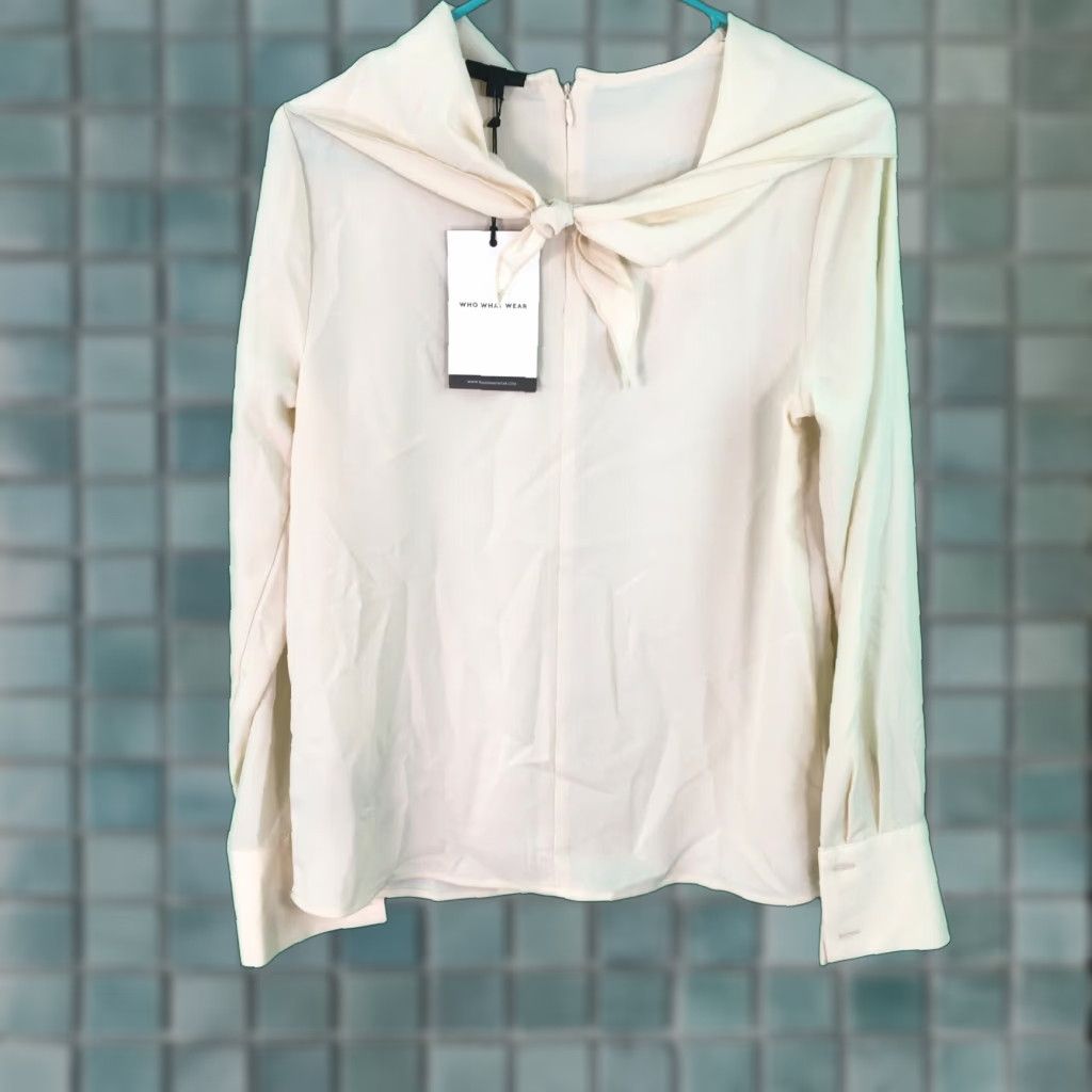 Vintage WHO WHAT WEAR Womens Blouse Long Sleeve Scarf Neck White Chiffon Size XS Casual Size XS / US 0-2 / IT 36-38 - 1 Thumbnail