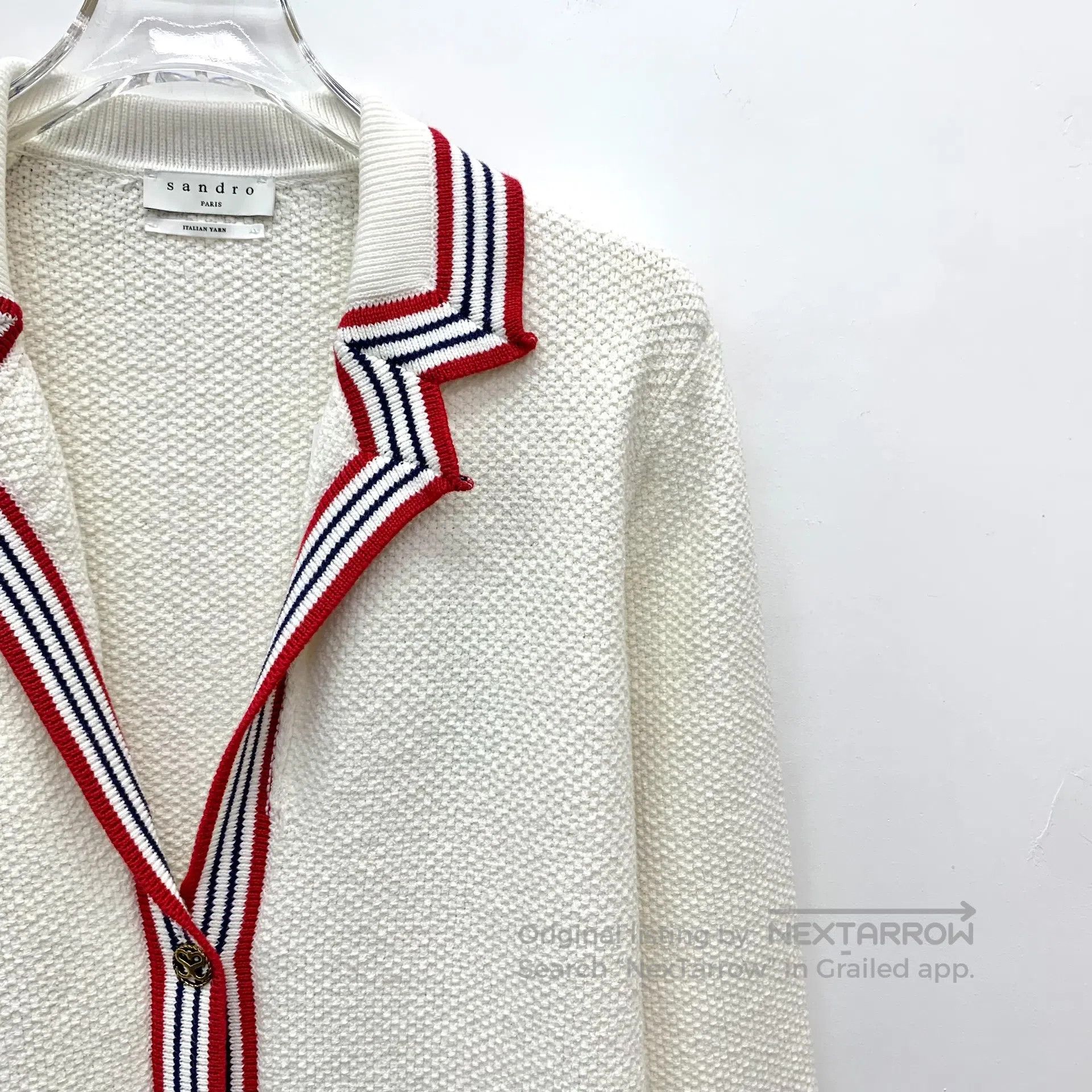 Sandro Sandro Off-White Stripe Trim Lapel Single-Breasted Long Sl Size US S / EU 44-46 / 1 - 3 Thumbnail