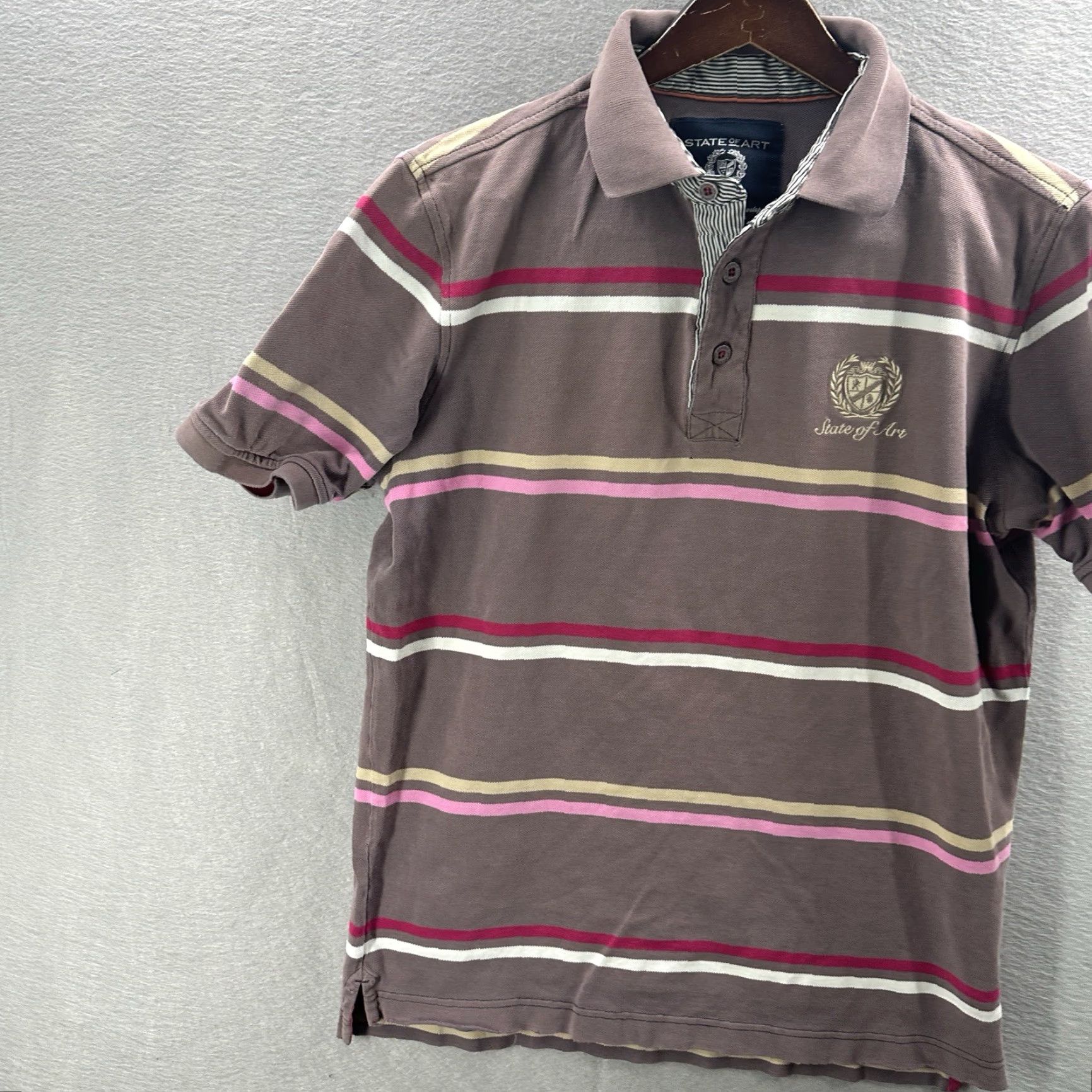 Vintage State of Art Polo Shirt Mens M Short Sleeve Striped Cotton Pique 100% Cotton Polo Shirt Men M Brown Vintage No N/A Size US M / EU 48-50 / 2 - 3 Thumbnail