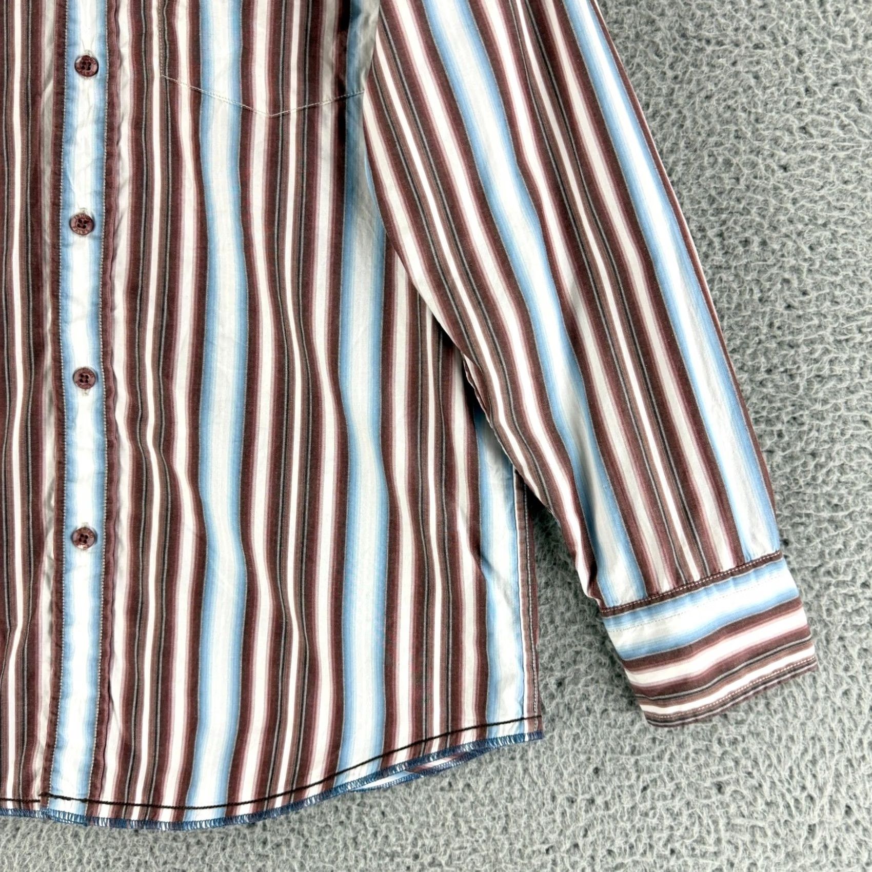 Vintage Indigo Palms Shirt Mens M Button-Up Long Sleeve Striped Cotton Brown Blue Size US M / EU 48-50 / 2 - 3 Thumbnail