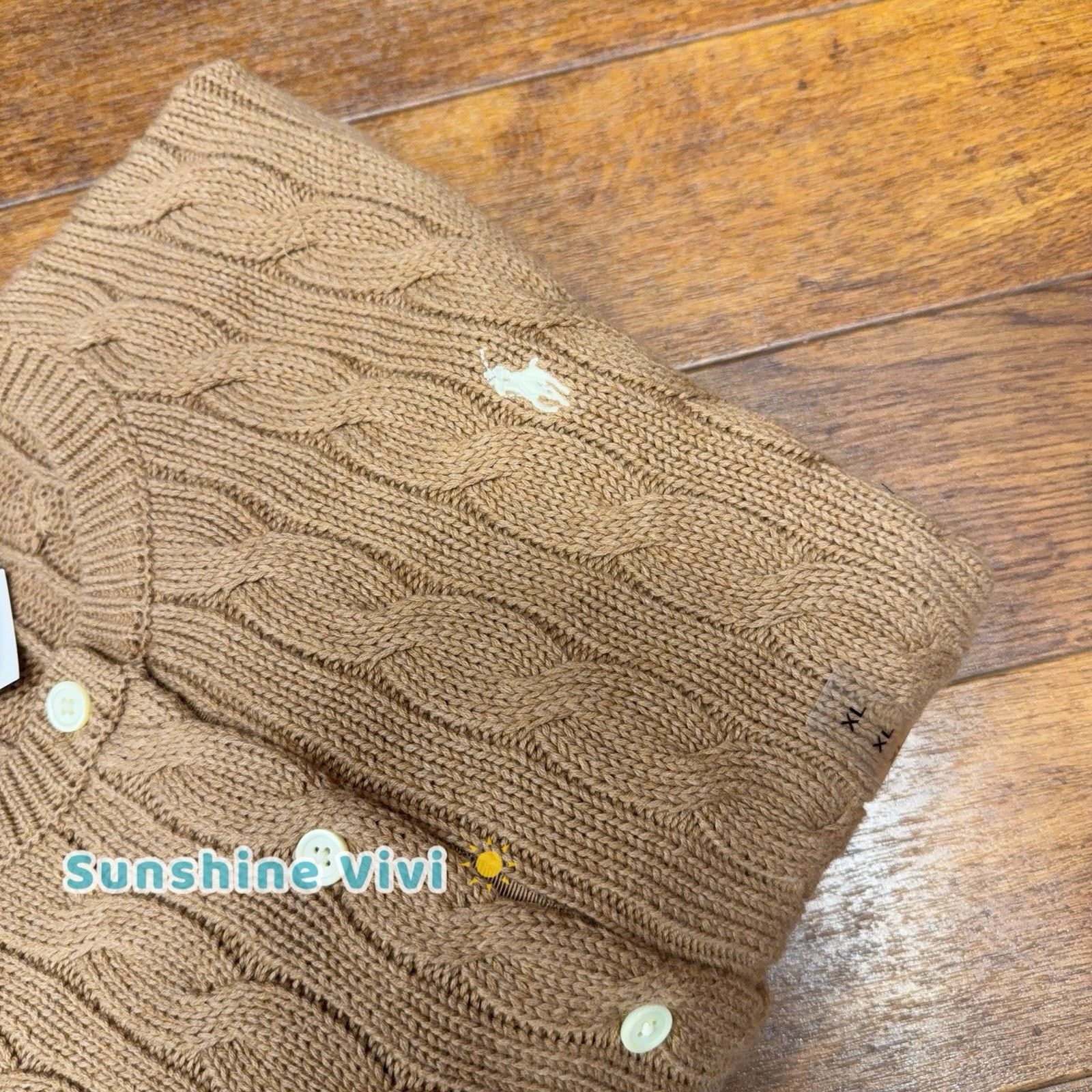 Polo Ralph Lauren NWT Polo Ralph Lauren Cable-Knit Cotton Cardigan Camel Size XL / US 12-14 / IT 48-50 - 2 Thumbnail