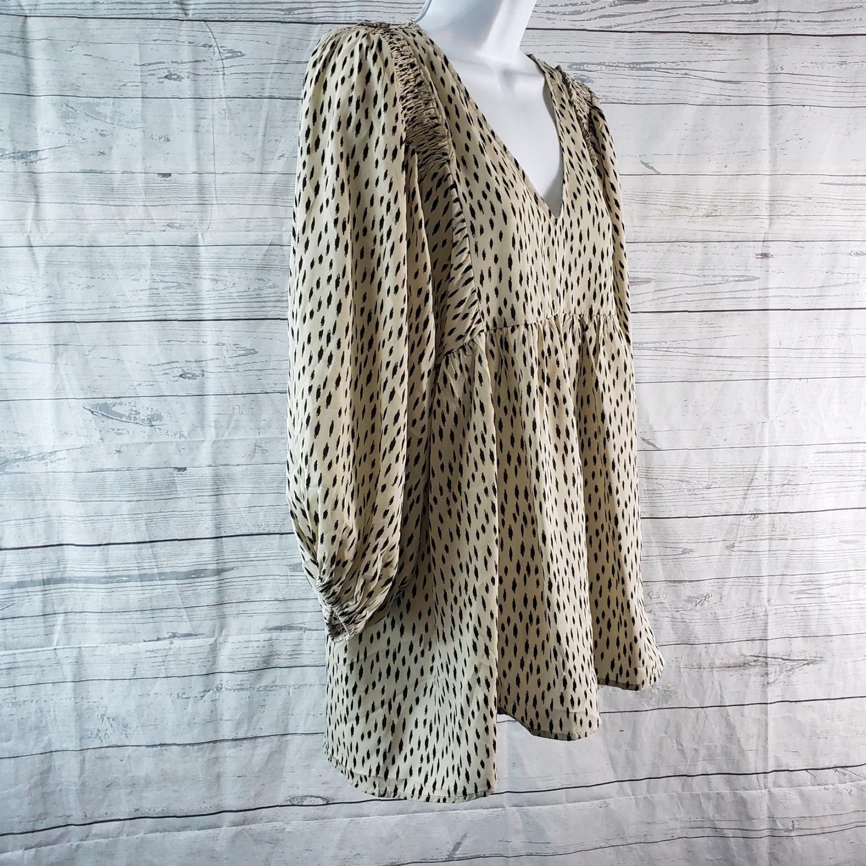 Vintage VICI Blouse Womens Large Black Beige 3/4 Sleeve V-Neck Pullover Regular XS? Wait Size L / US 10 / IT 46 - 3 Thumbnail