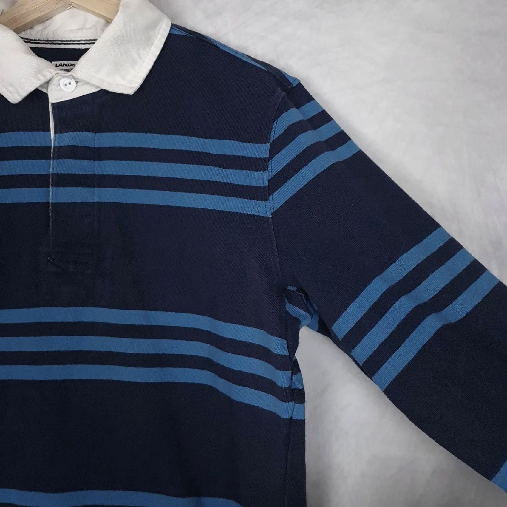 Lands' End Lands' End Rugby Shirt Mens Small Navy Blue Striped Long Sleeve 100% Cotton Casual Top Size US S / EU 44-46 / 1 - 6 Thumbnail