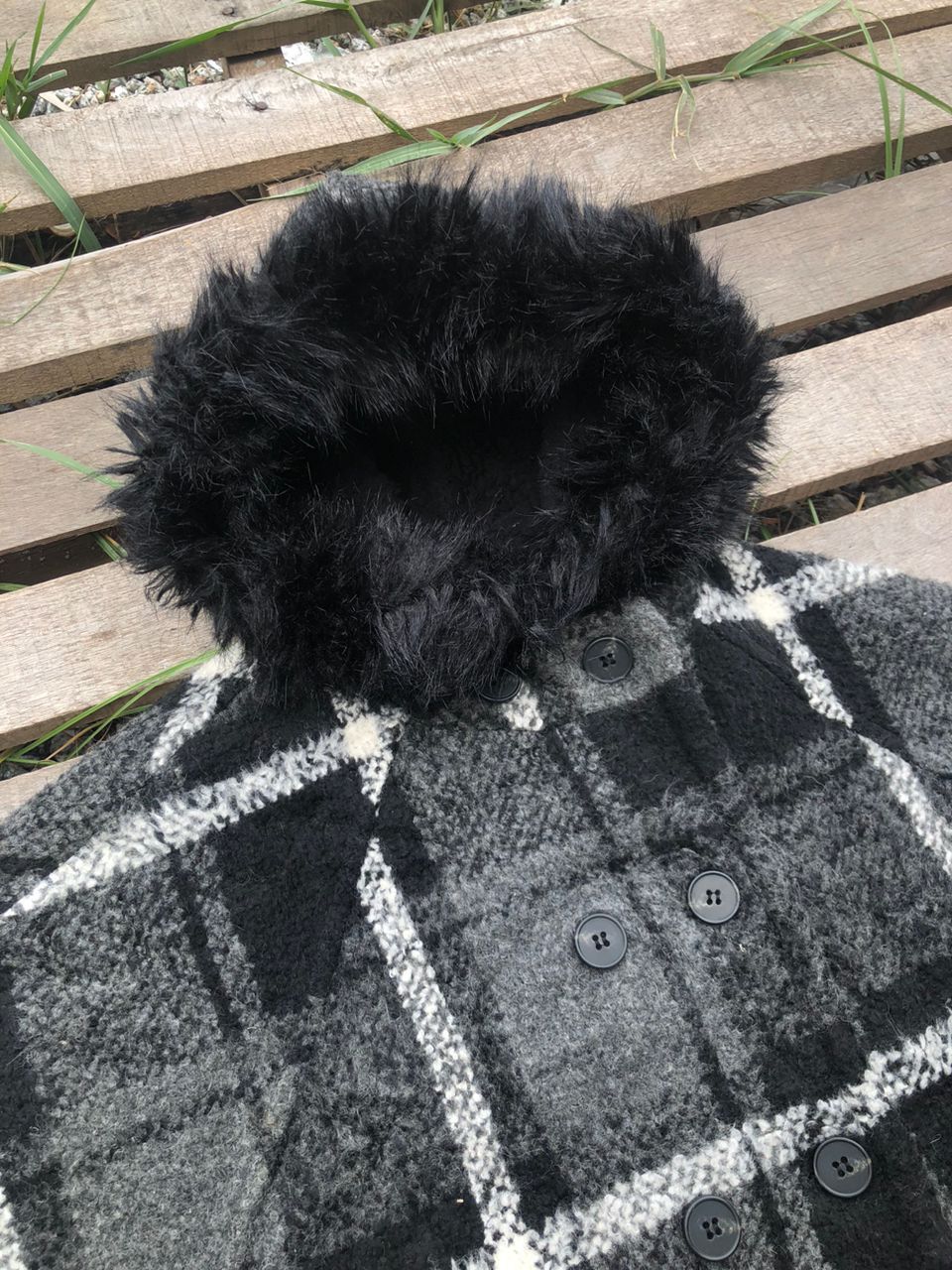 Japanese Brand C.L Plus Checkered Fleece Fur Poncho Size US M / EU 48-50 / 2 - 5 Thumbnail