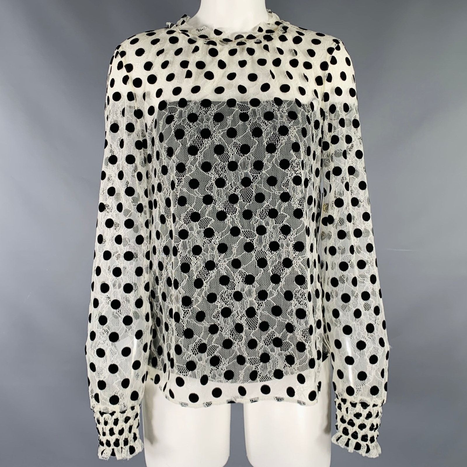 Akris 4 Off White Black Viscose Blend Polka Dot Collarless Blouse Size S / US 4 / IT 40 - 1 Thumbnail