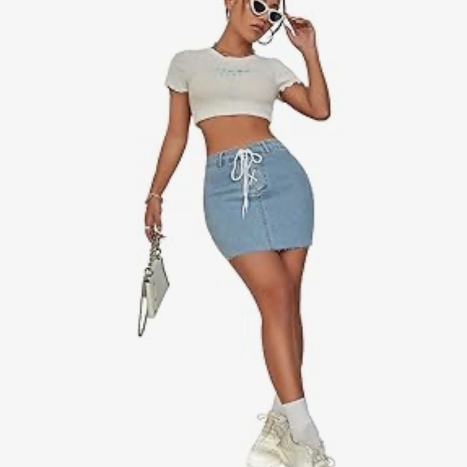 Other Y2K 85% Cotton Stylish Blue Denim Skirt with Lace up size S Size 25" / US 0 / IT 36 - 4 Thumbnail