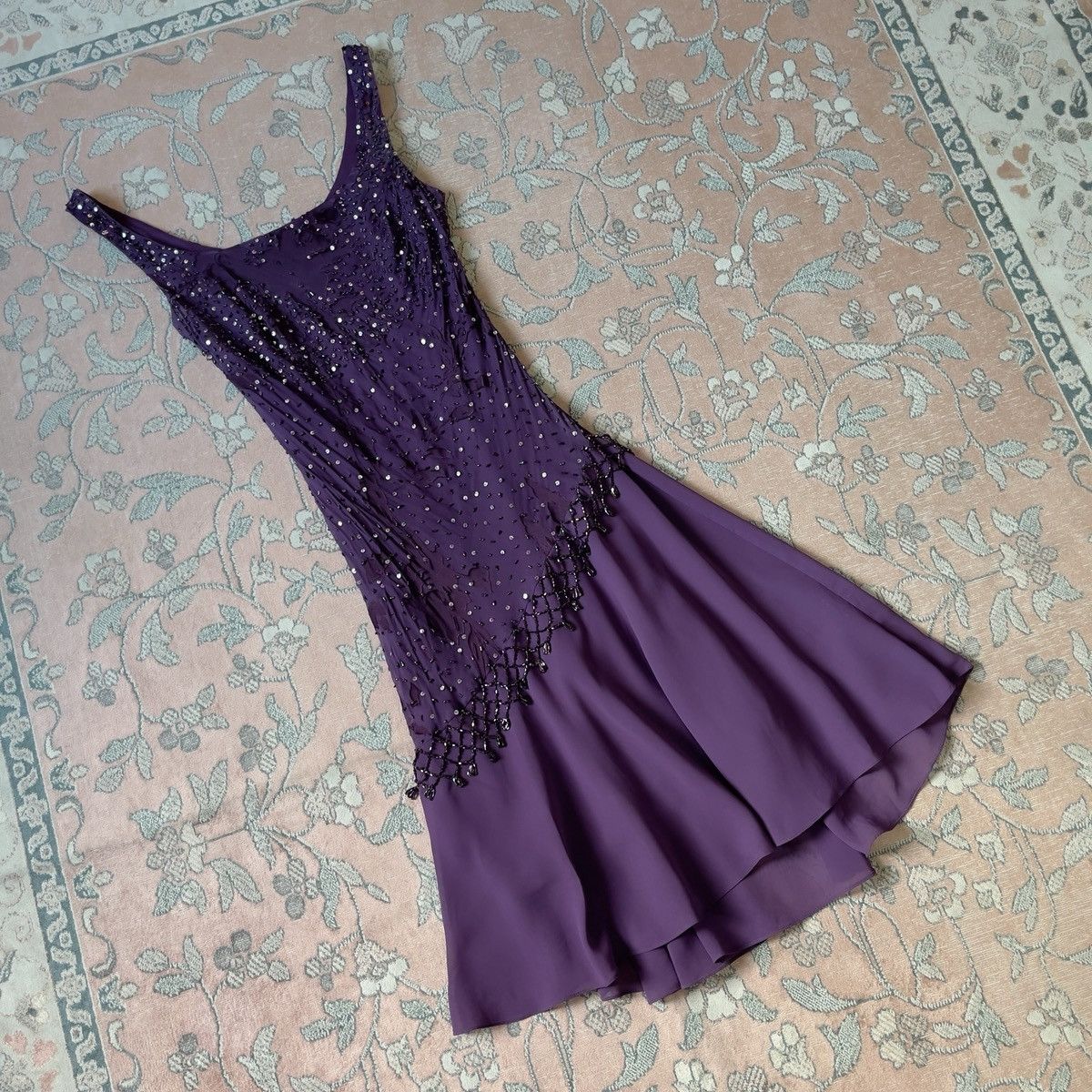 Alex Evenings Vintage Purple Silk Burnout & Chiffon Beaded Dress (S–M) Size M / US 6-8 / IT 42-44 - 15 Thumbnail