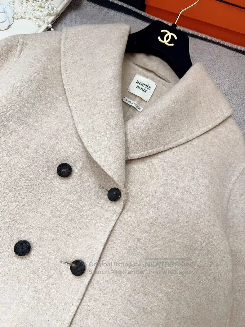 Hermes Hermes Oatmeal Cashmere A-Line Double Breasted Lapel Coat Size XS / US 0-2 / IT 36-38 - 8 Thumbnail