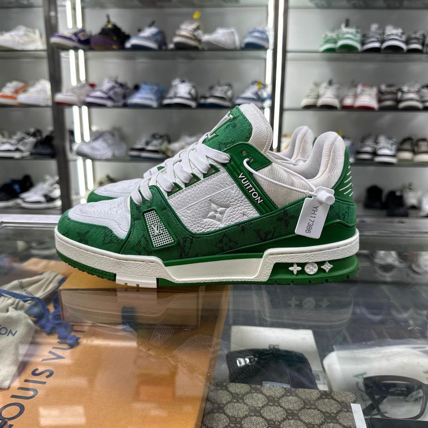 Louis Vuitton LV TRAINER white green denim UK6.5 Size US 6.5 / EU 39-40 - 3 Thumbnail