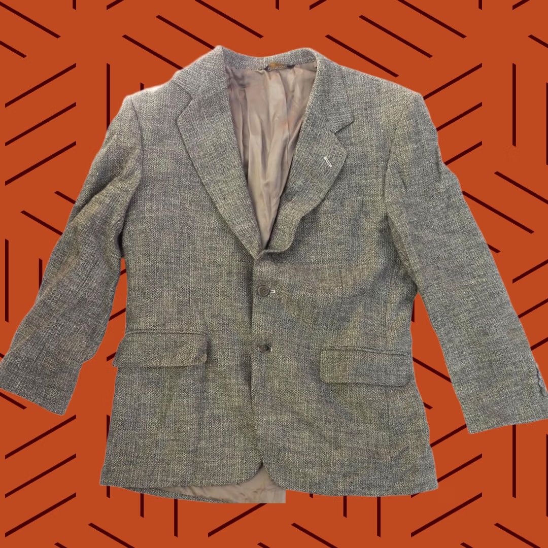 Vintage Warren Sewell Blazer Gray M 100% Wool Herringbone jacket Men Size 40R - 1 Thumbnail