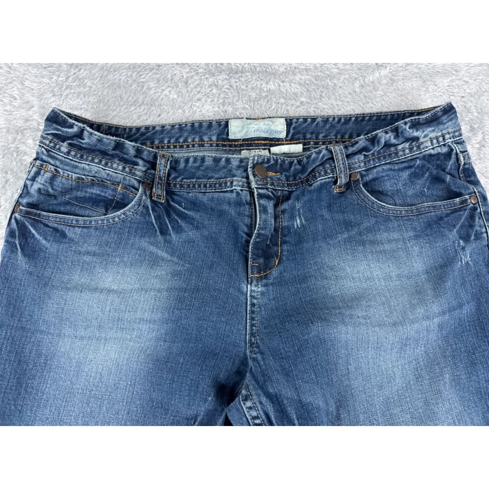 Vintage Maurices Jeans Womens 34x32 Blue Denim Cotton Mid Flared Distressed 15 Regular 5-Pocket Design Distressed Stretch Vintage: No Mens? Size 36" / US 14 / IT 50 - 4 Thumbnail
