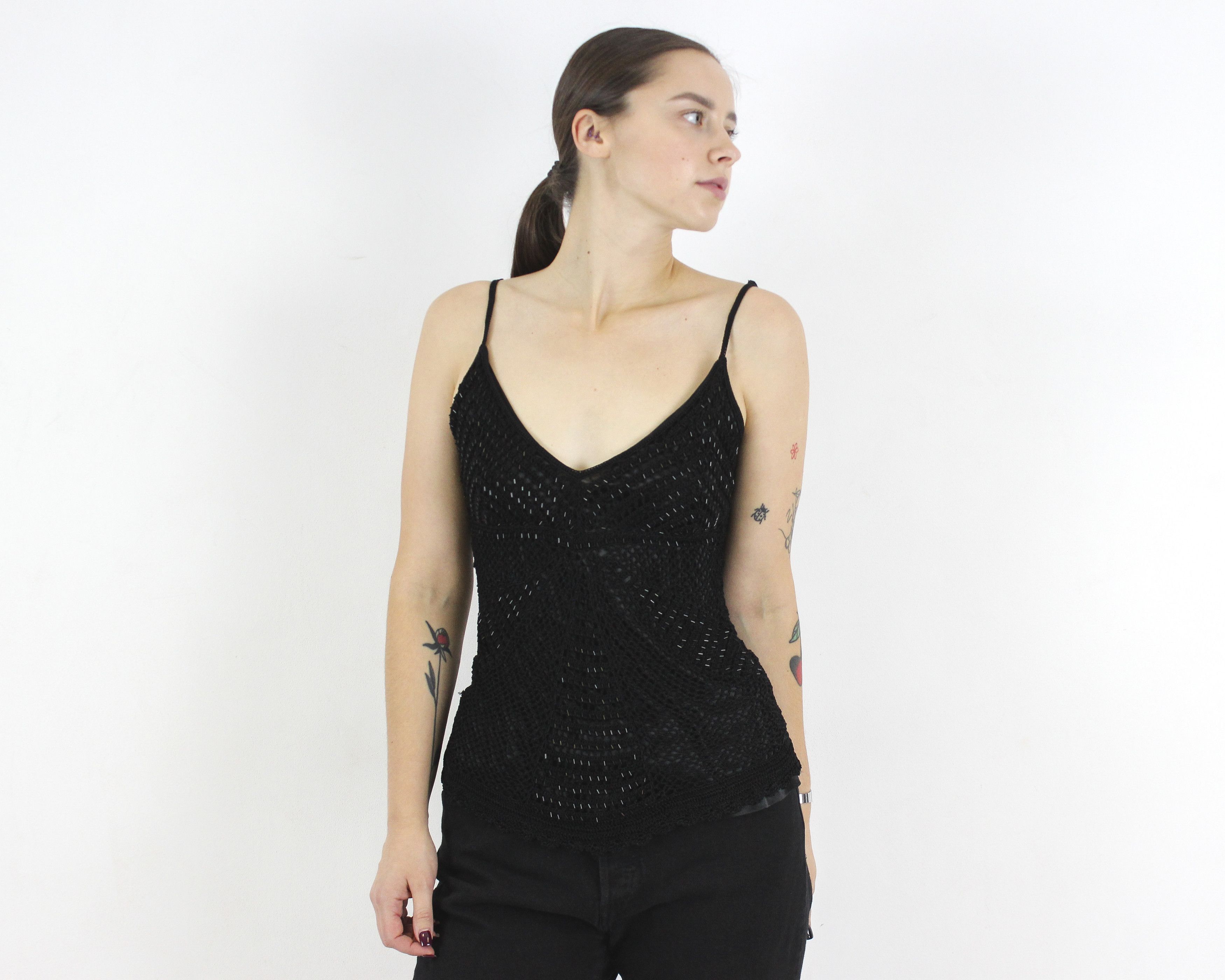 Vintage × s.Oliver Women L US 12 T-Shirt Black Strap Tee V-Neck Blouse Summer Size L / US 10 / IT 46 - 3 Thumbnail