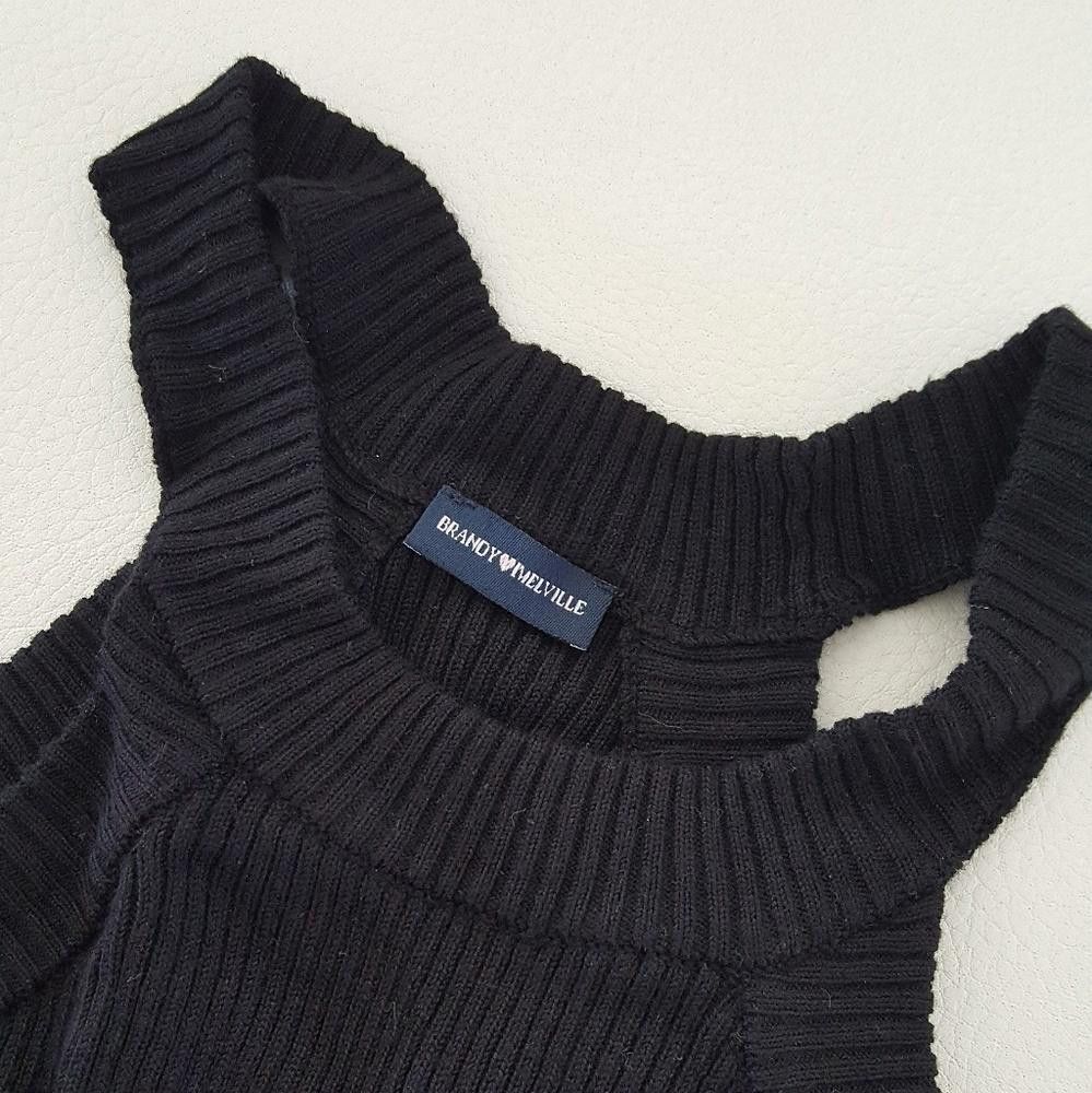 Designer Black Ribbed Melville High Neck Crop Size ONE SIZE - 3 Thumbnail