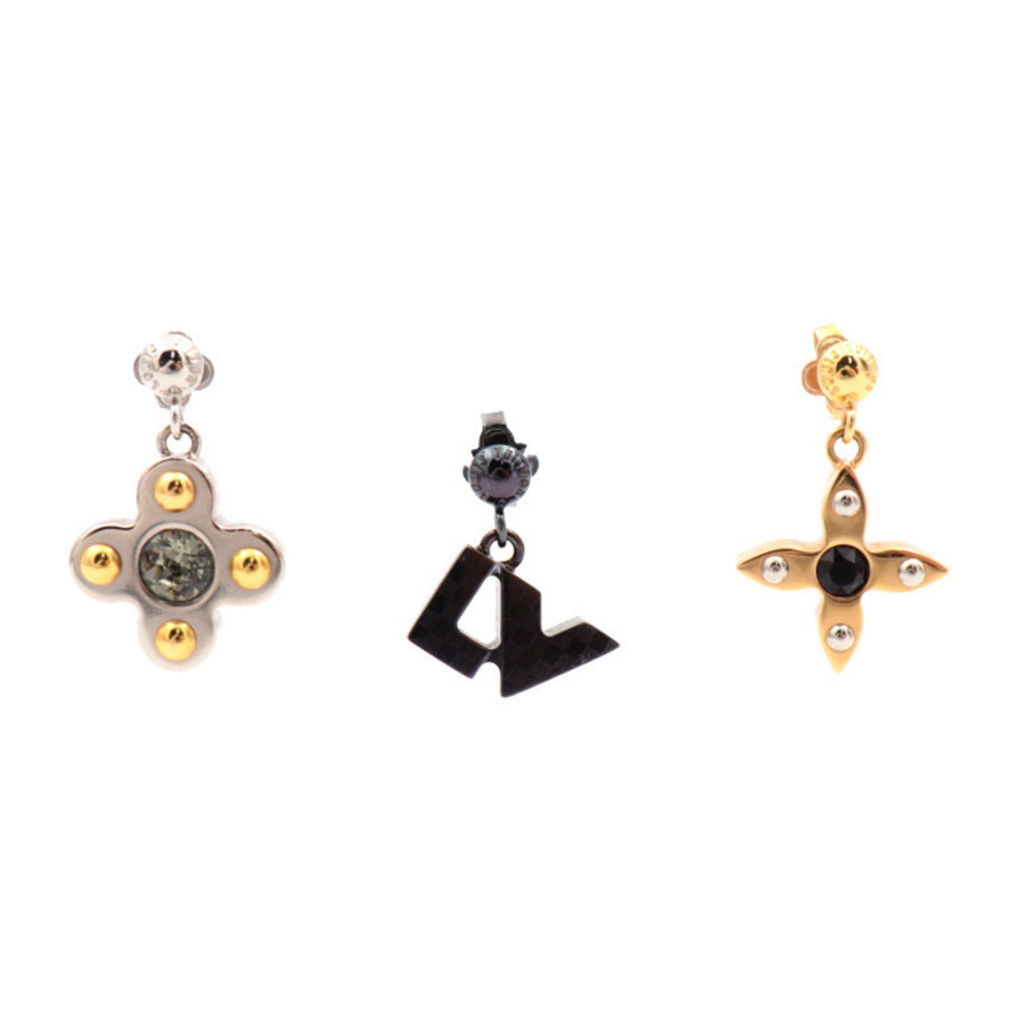 image of Louis Vuitton Bookle Doreille Love Letters Earrings M65249 Metal Gold Silver Black Flower Damier Lv