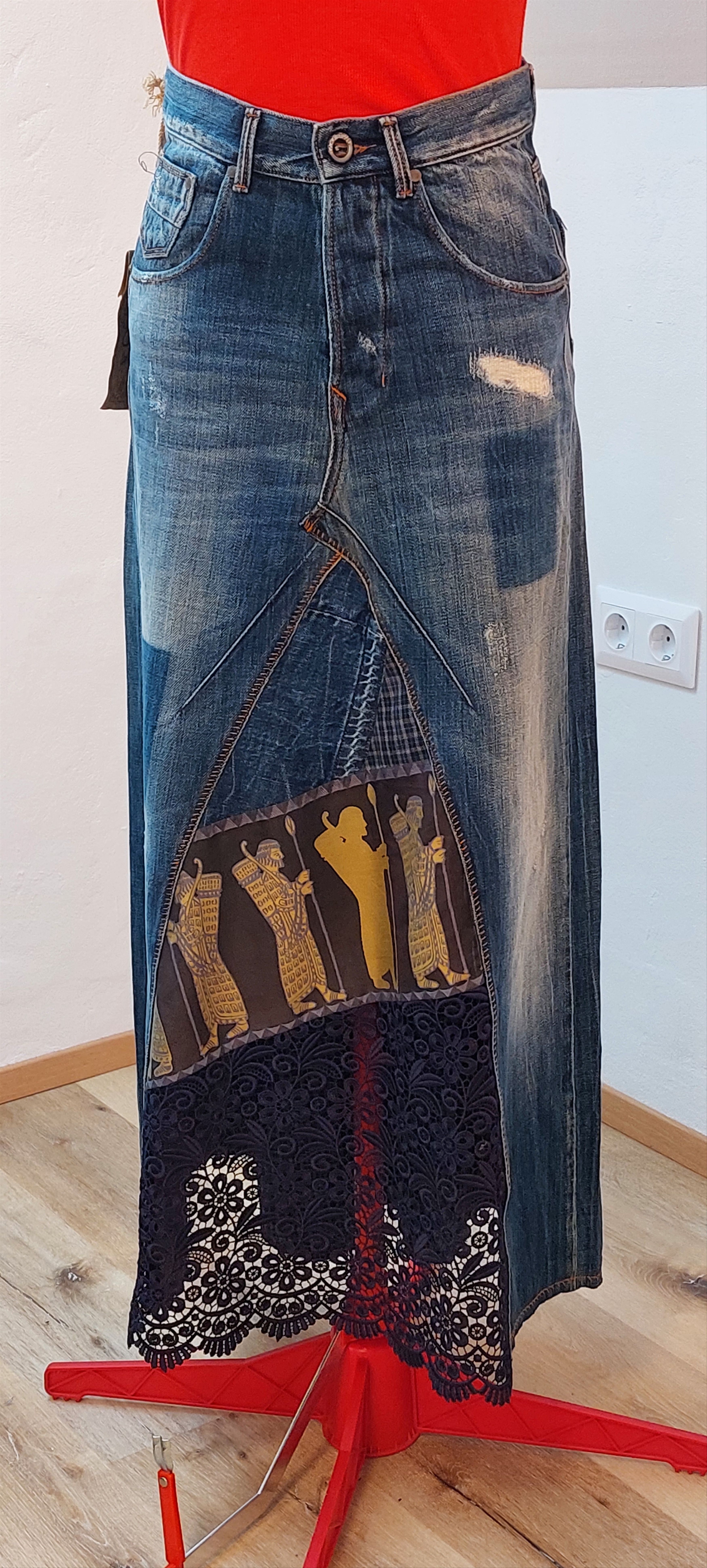 Vintage Y2K Reconstructed Denim Maxi Skirt 31" Size 31" - 16 Thumbnail