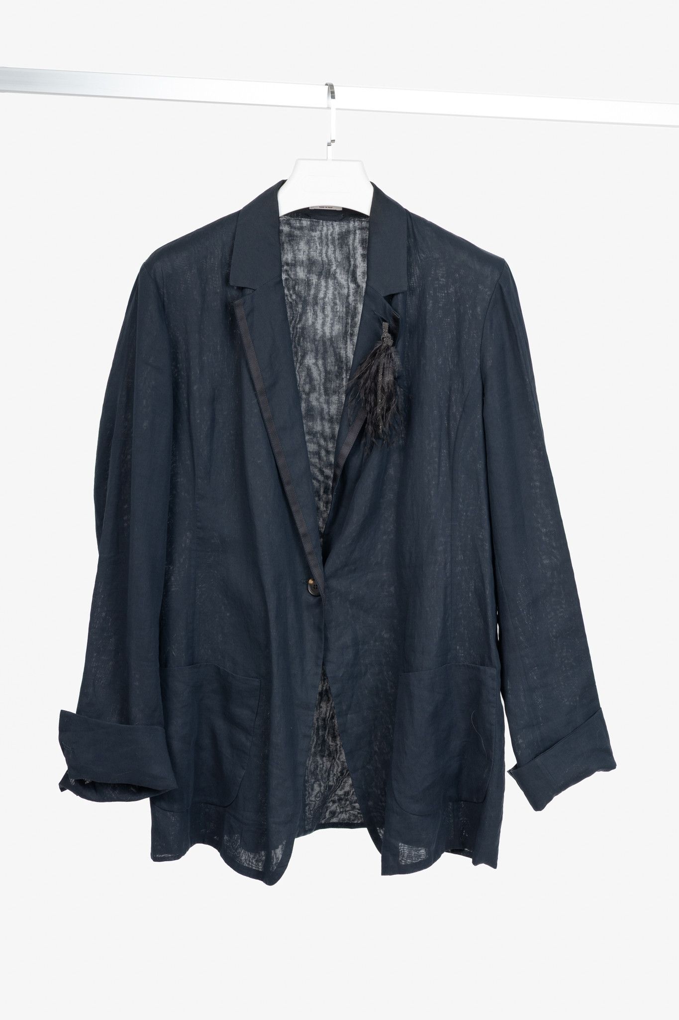Brunello Cucinelli Brunello Cucinelli SS18 Cotton Feather-Monili-Brooch Blazer Size 3XL / US 20-22 - 1 Thumbnail