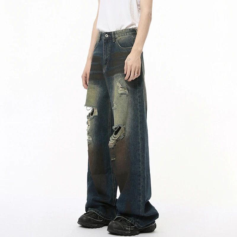 Japanese Brand × Jean High Street Jeans Worn Out Holes Contrast Color Size US 29 - 4 Thumbnail