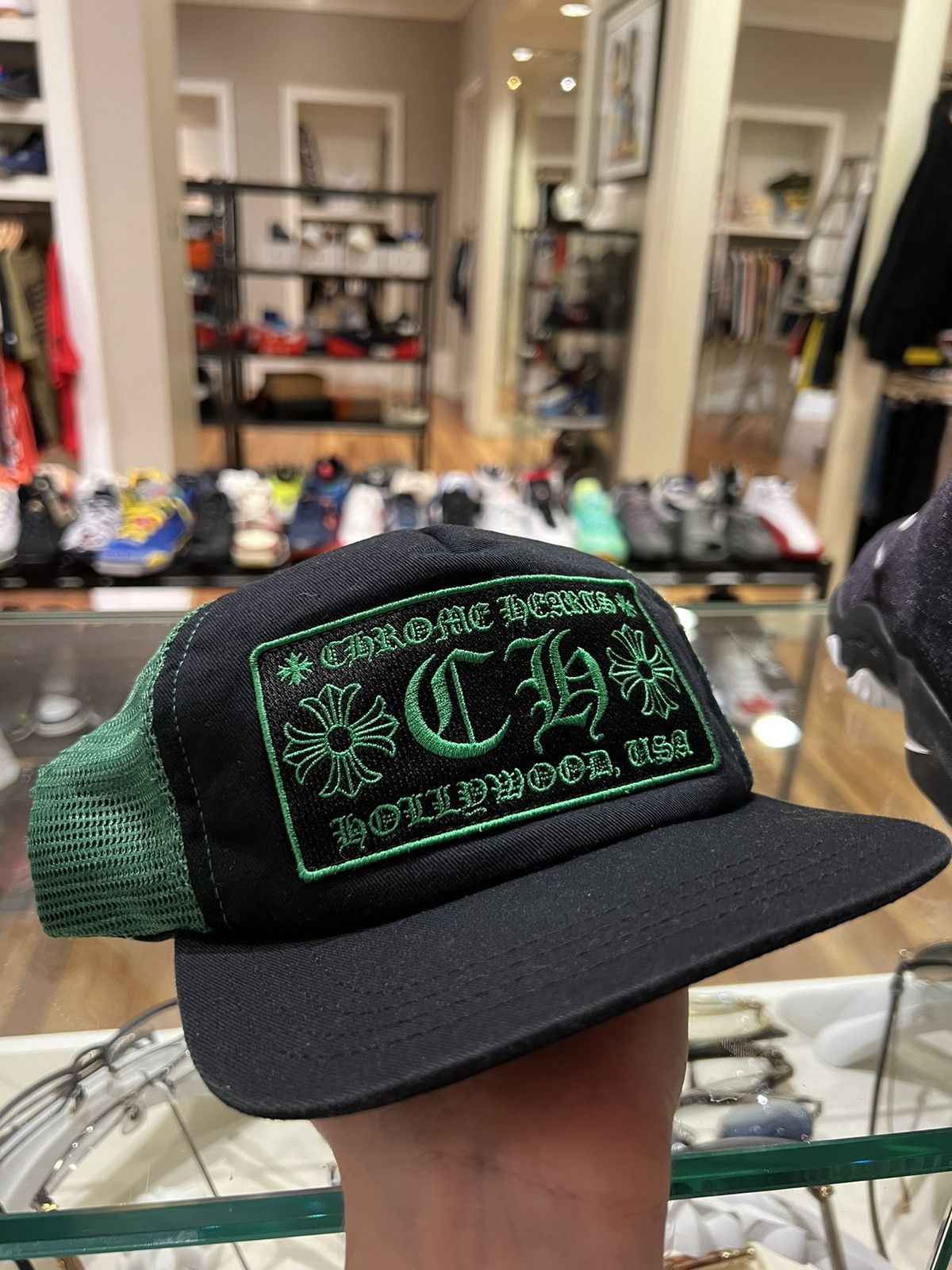 Chrome Hearts Style CH Hollywood Trucker Hat (Black/Black