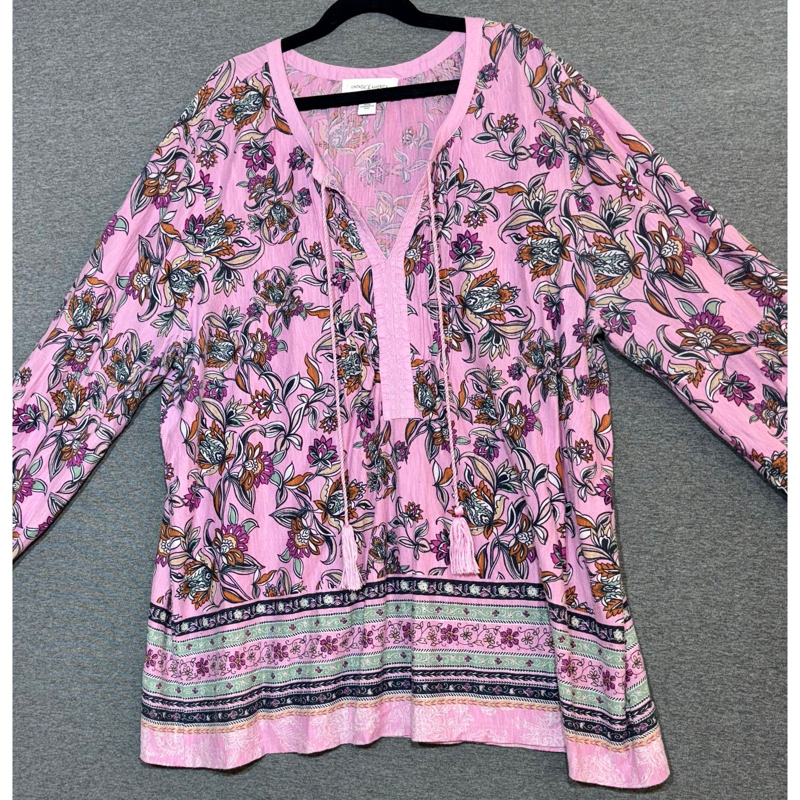 Other Vintage America | Floral Peasant Tassel Long Sleeve Top | XL Size XL / US 12-14 / IT 48-50 - 2 Thumbnail