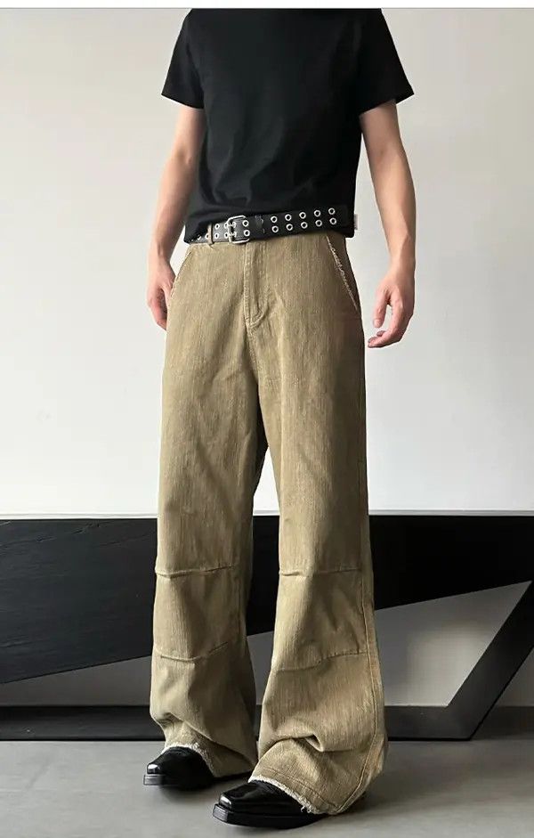 Jean Beige Embroidery Stripes Straight Wide Leg Flare Jeans Size US 32 / EU 48 - 2 Thumbnail