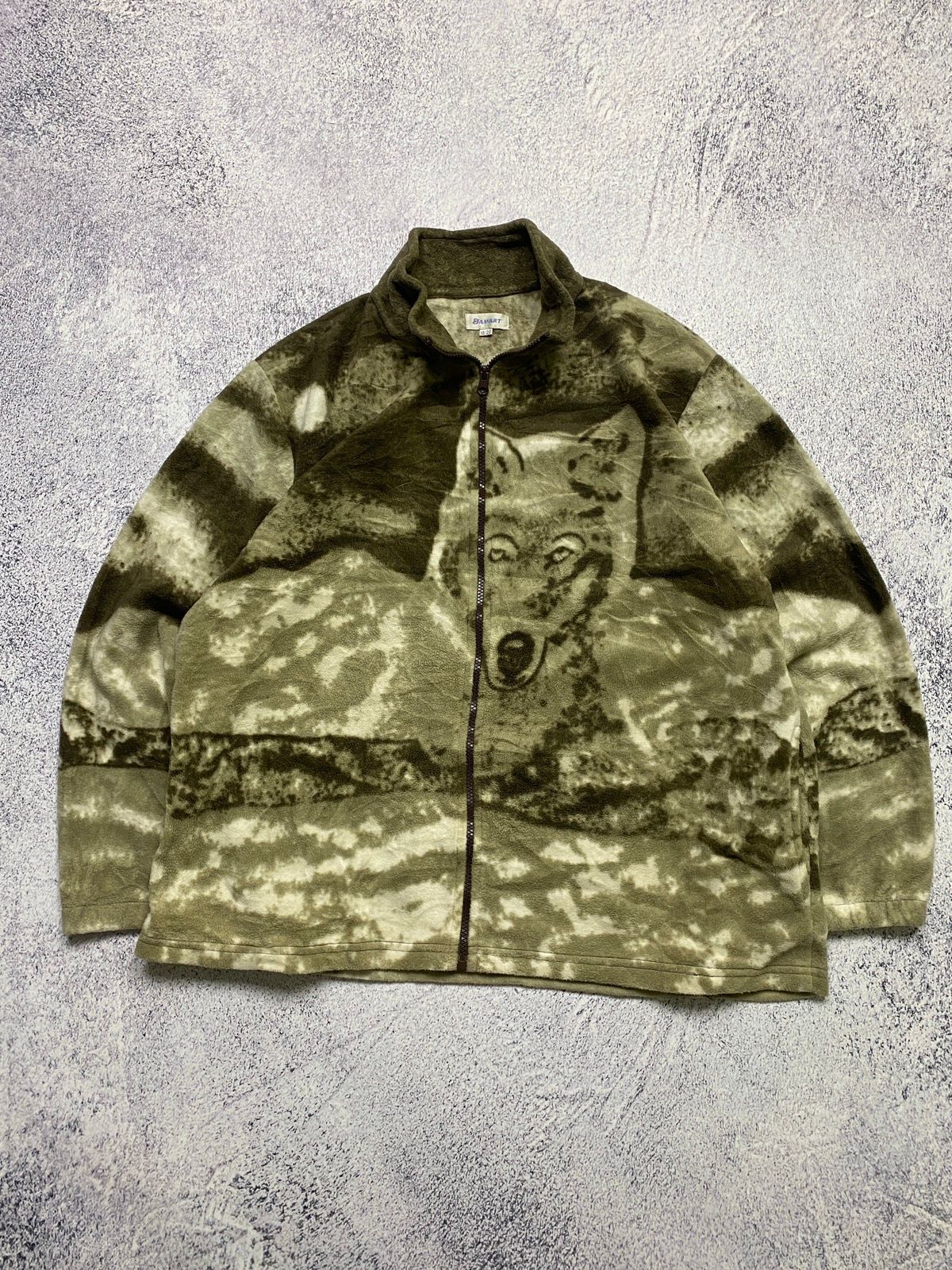 Pre-owned Outdoor Life X Vintage Animal Wolves Vintage Overprint Logo Winter Fleece Jacket In Cream