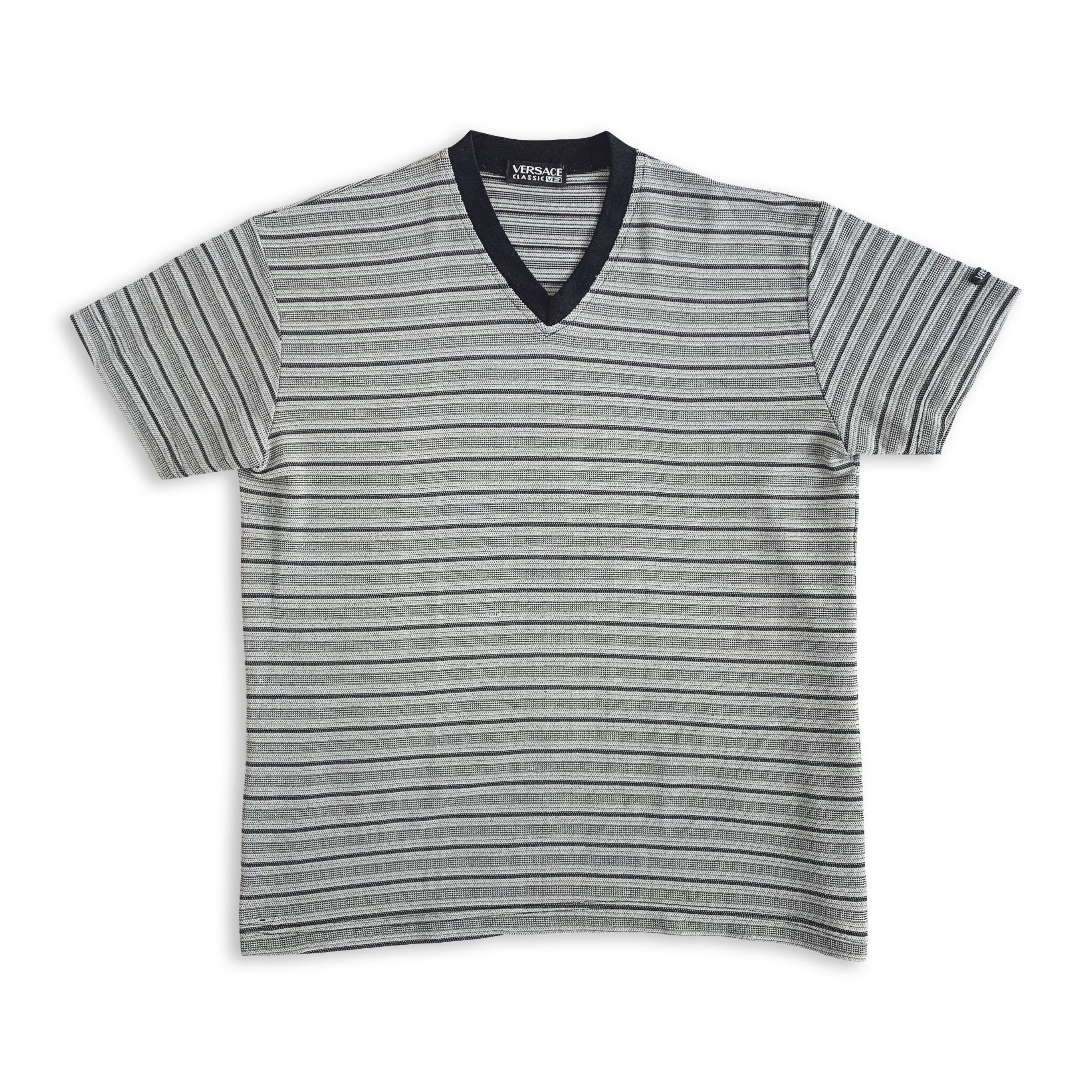 Versace Vintage 90s VERASCE CLASSIC V2 T shirt Tee V Neck Striped Size US M / EU 48-50 / 2 - 2 Thumbnail