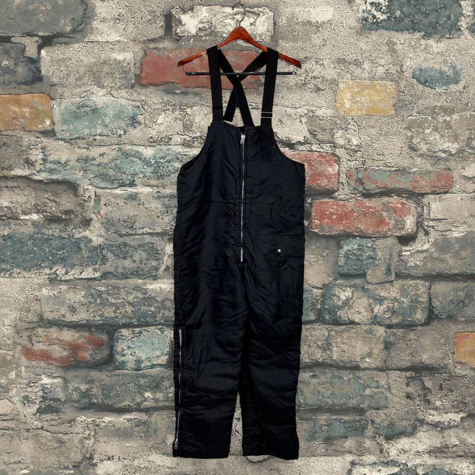 image of True Vintage Snow Suit Overalls Black Nylon Insulated 70S, Men's (Size 40)