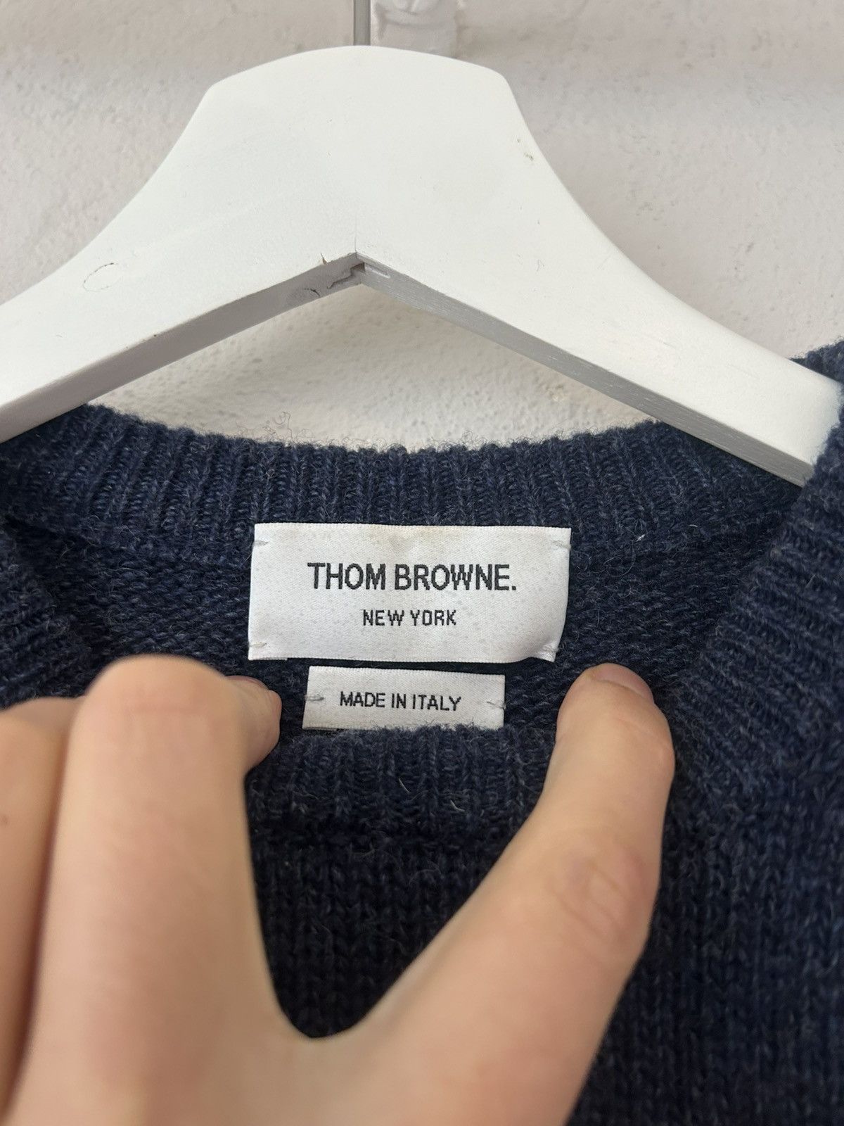 Thom Browne Navy Wool Sweater with Tricolor Details Size US S / EU 44-46 / 1 - 2 Thumbnail
