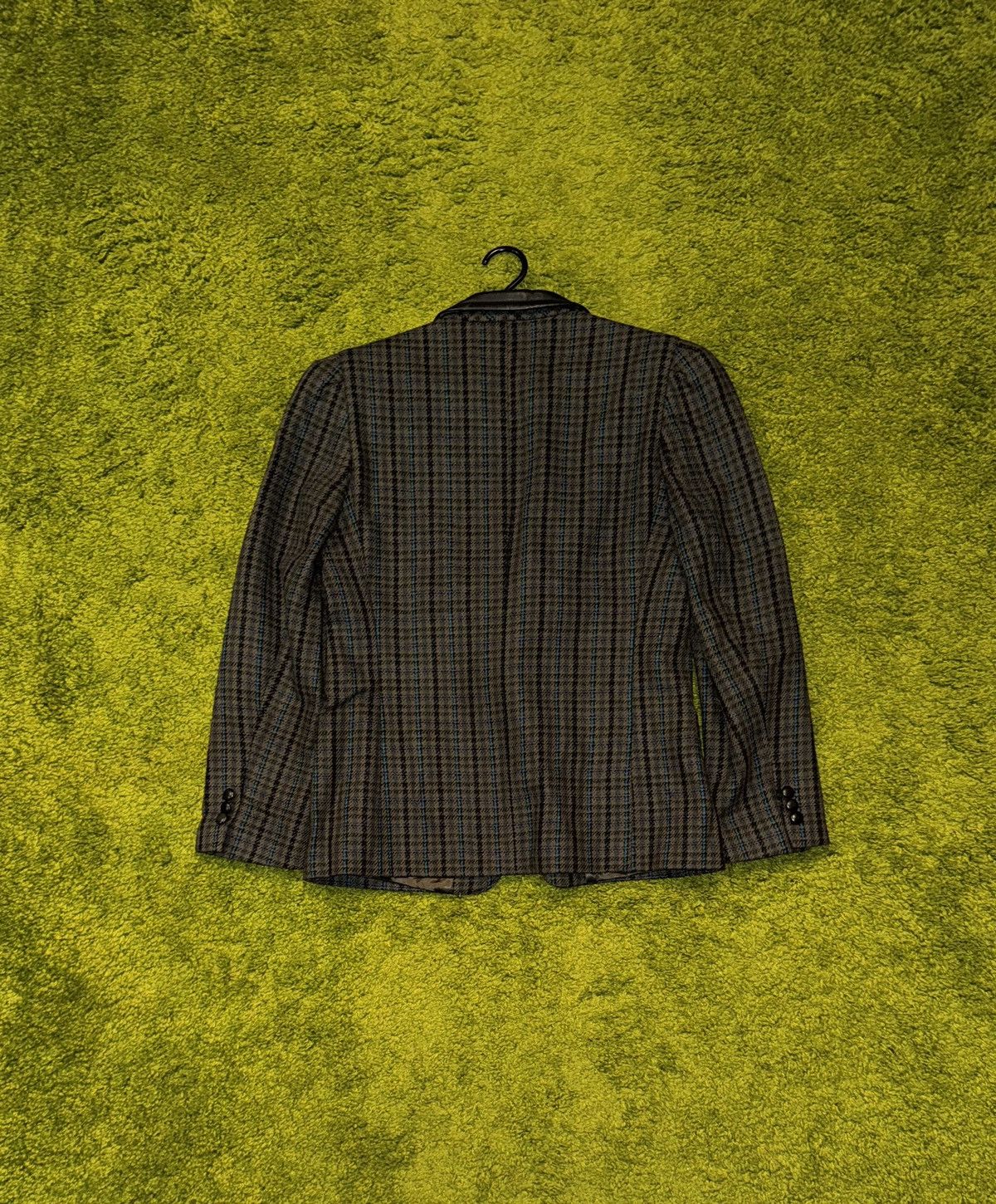 Escada × Escada Sport × Vintage Escada 1990s vintage checkered wool blazer leather collar Size M / US 6-8 / IT 42-44 - 2 Thumbnail