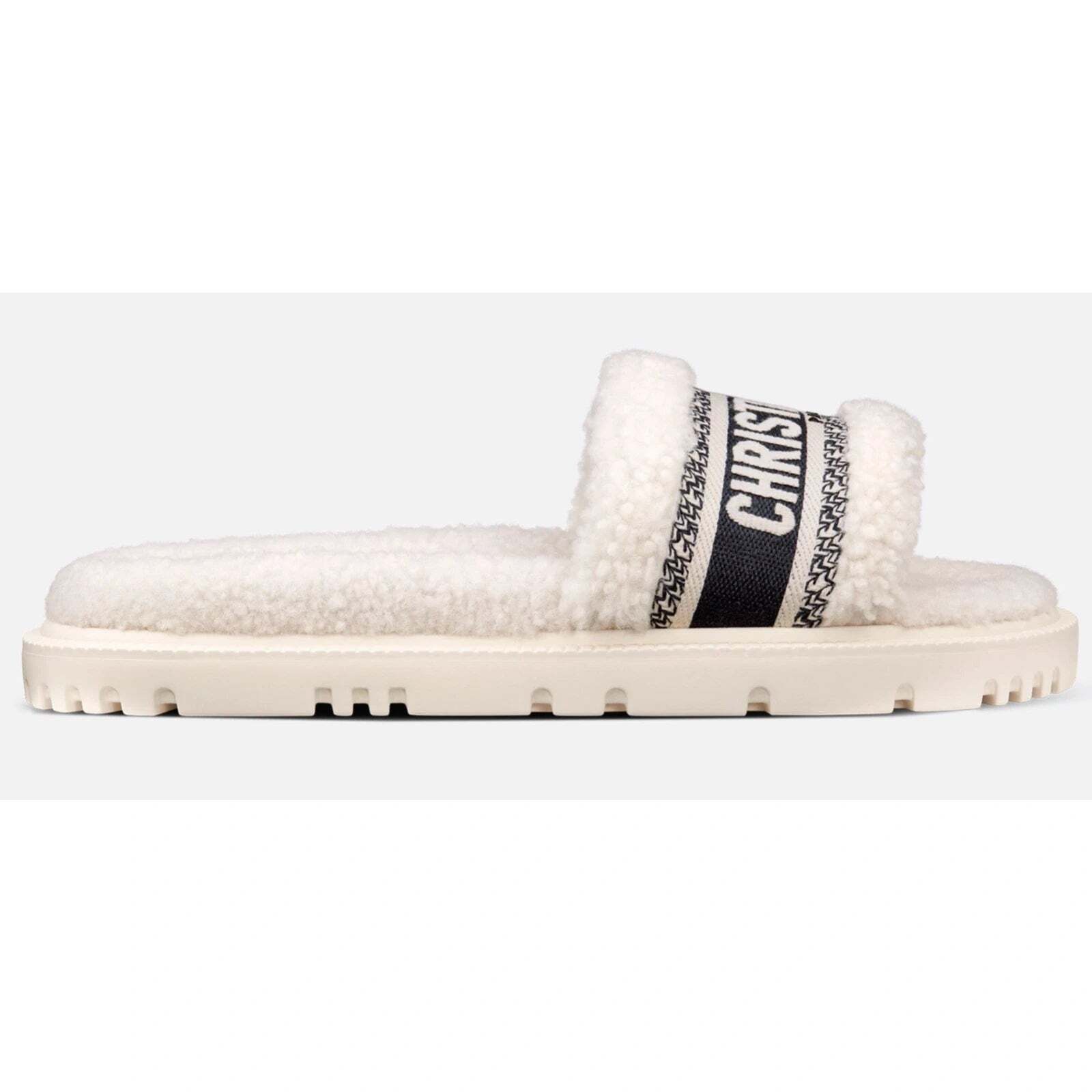 Dior Dway Shearling Fur Logo Chunky Slide Flat Sandal 40 Size US 10 / IT 40 - 2 Thumbnail