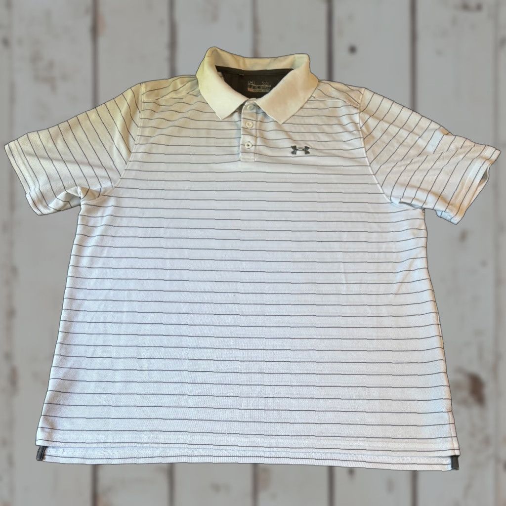 Under Armour Under Armour HeatGear Polo Shirt Short Sleeve Mens XL White Gray Striped Polo Shirt Size US XL / EU 56 / 4 - 1 Thumbnail