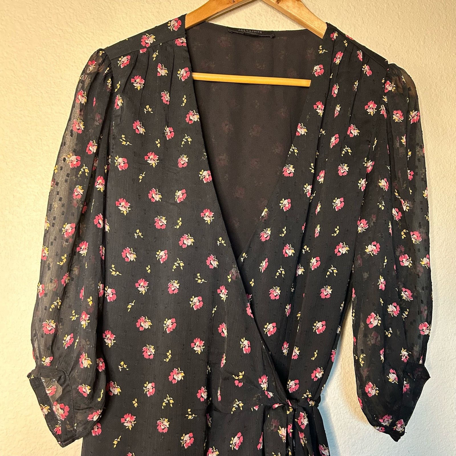 Allsaints All Saints Dress Mini Floral Wrap Black Ruffle Hem Size M Size M / US 6-8 / IT 42-44 - 2 Thumbnail