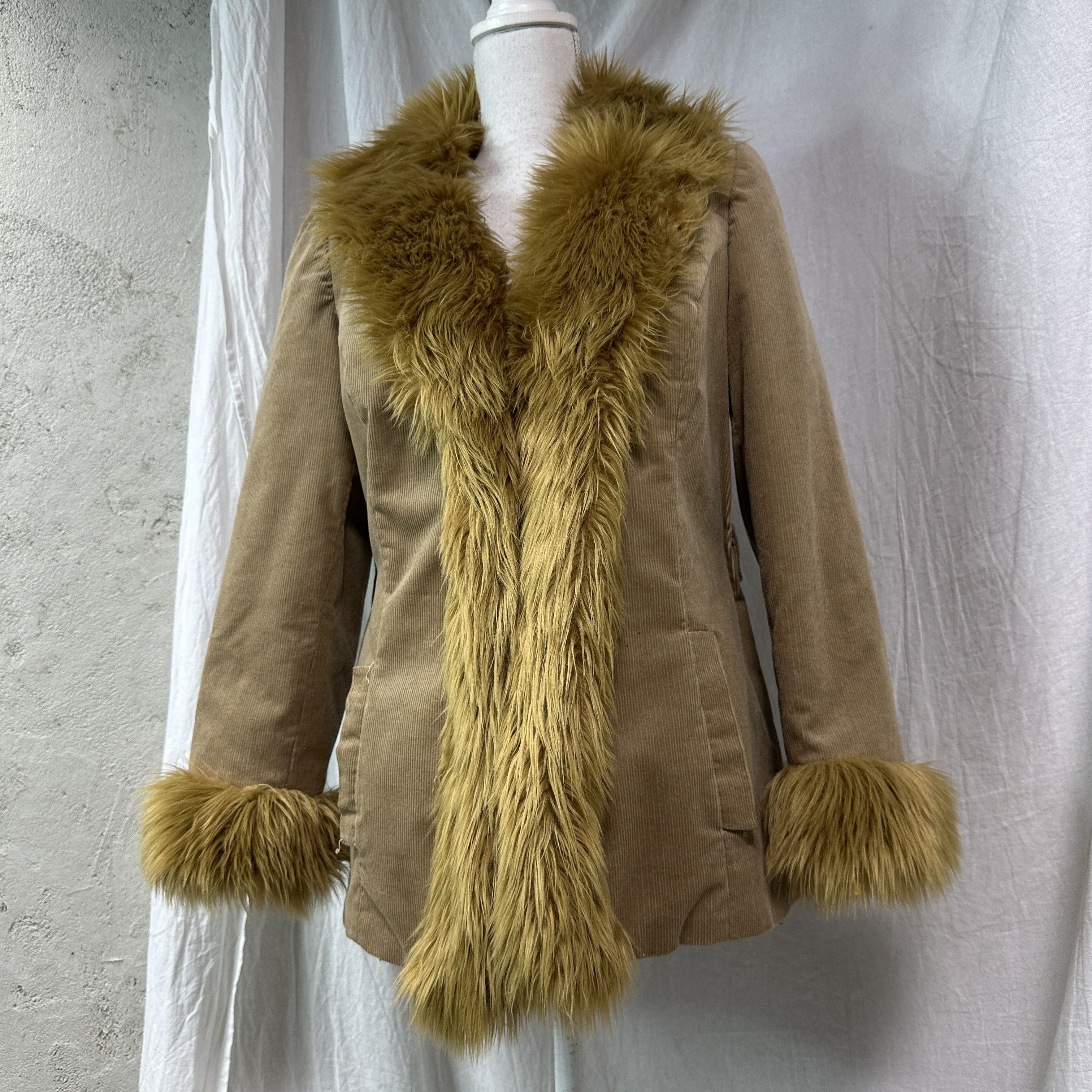 Vintage Vintage Vintage Corduroy Penny Lane Afghan Faux Fur Coat 00s Size M / US 6-8 / IT 42-44 - 2 Thumbnail