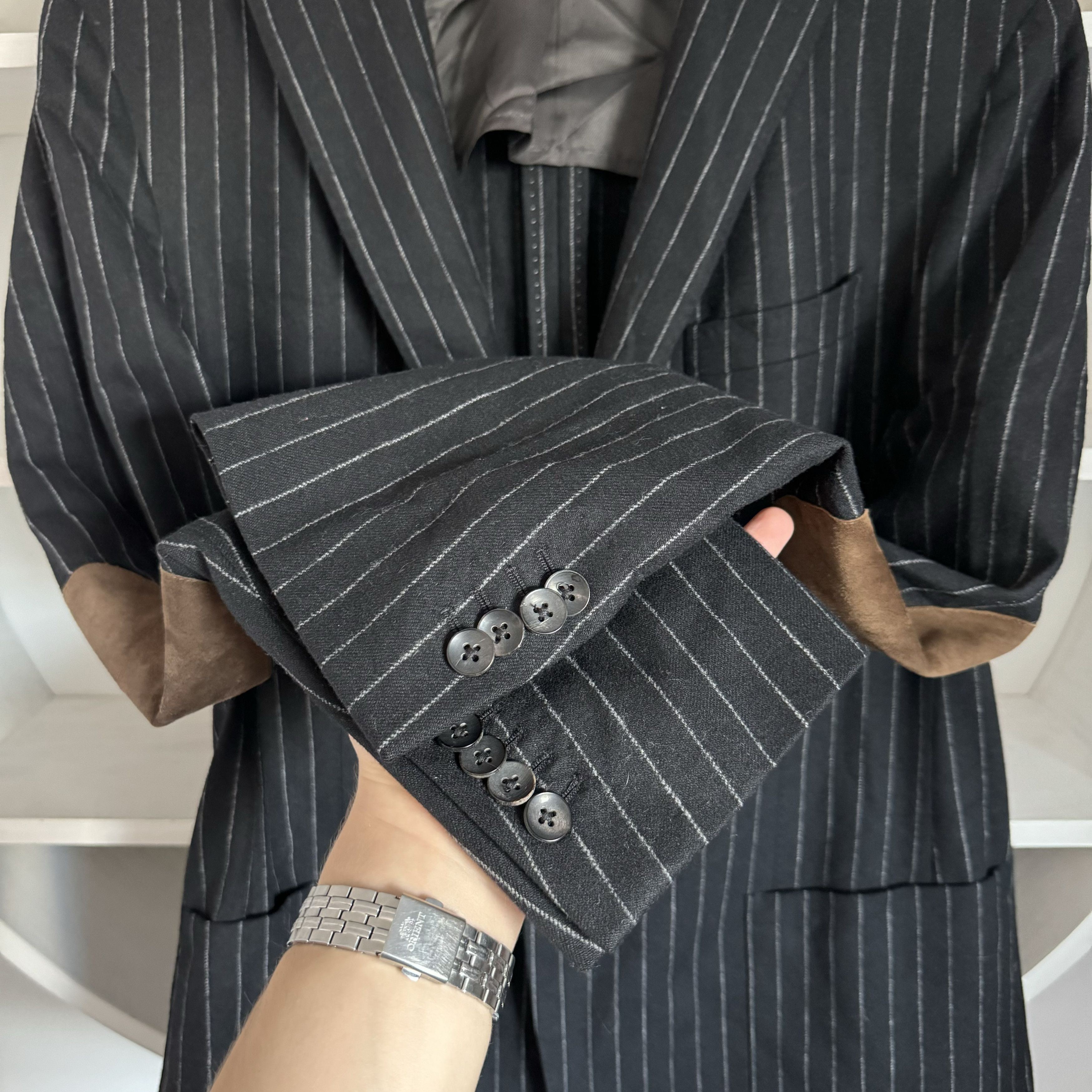 Loro Piana Men's WINDSOR SARTORIA WOOl CASHMERE Black Stripped Blazer Size 50R - 5 Thumbnail