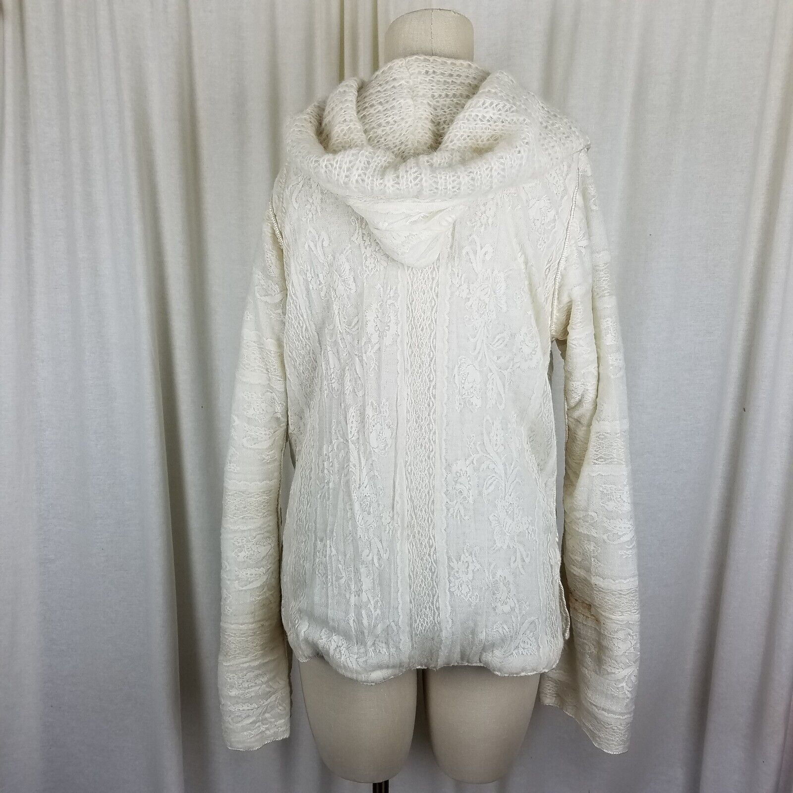 Vintage Vtg Reversible Knit Lace 50s Hooded Cardigan Sweater Jacket Size M / US 6-8 / IT 42-44 - 8 Thumbnail
