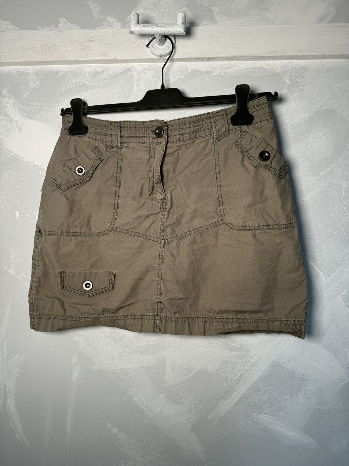 Vintage Reitman's Cargo Mini Skirt Military Green Vintage Size 30" / US 8 / IT 44 - 1 Thumbnail