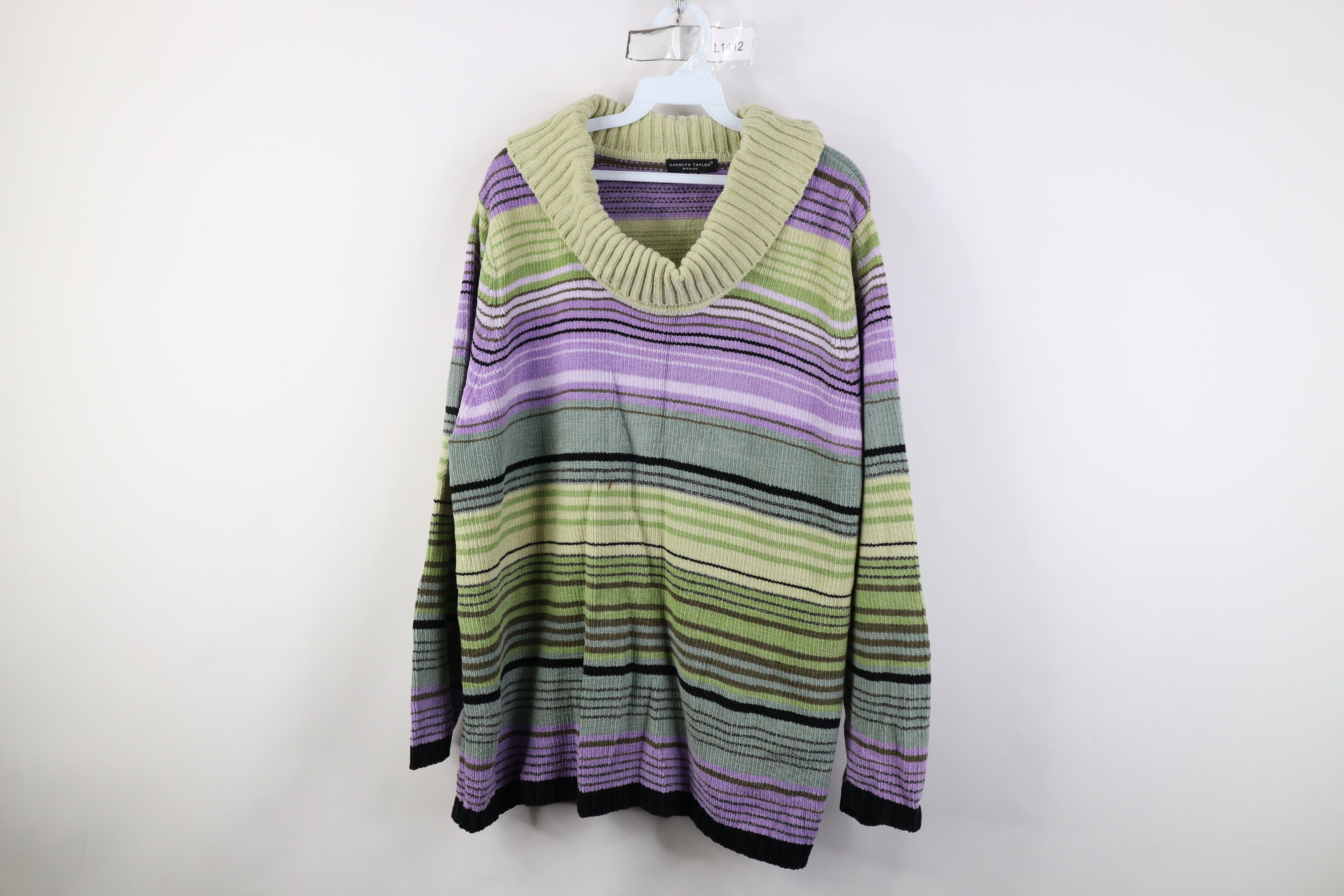 Vintage Vintage 90s Y2K Streetwear Striped Turtleneck Fleece Sweater Size XXL / US 16-18 / IT 52-54 - 1 Thumbnail