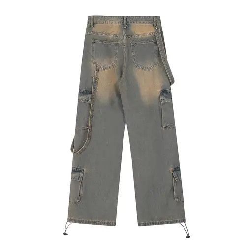 VIBE Men's washed distressed cargo jeans with multiple pockets Size US 32 / EU 48 - 2 Thumbnail