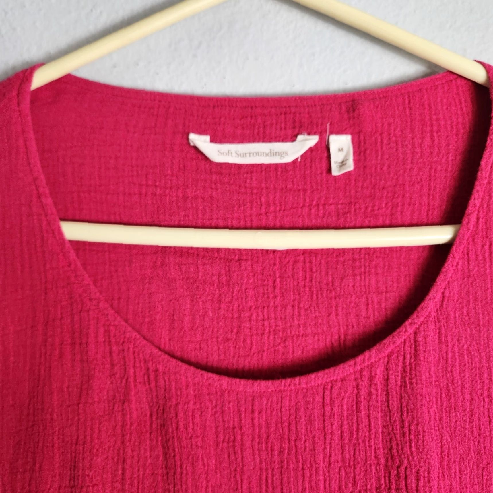 Soft Surroundings Soft Surroundings Tunic Shirt Womens Gauze Siesta Key Peacock Pink M 10-12 Casual Bohemian Beach Breathable Lightweight 3/4 Sleeve Scoop Neck Womens Size M / US 6-8 / IT 42-44 - 3 Thumbnail